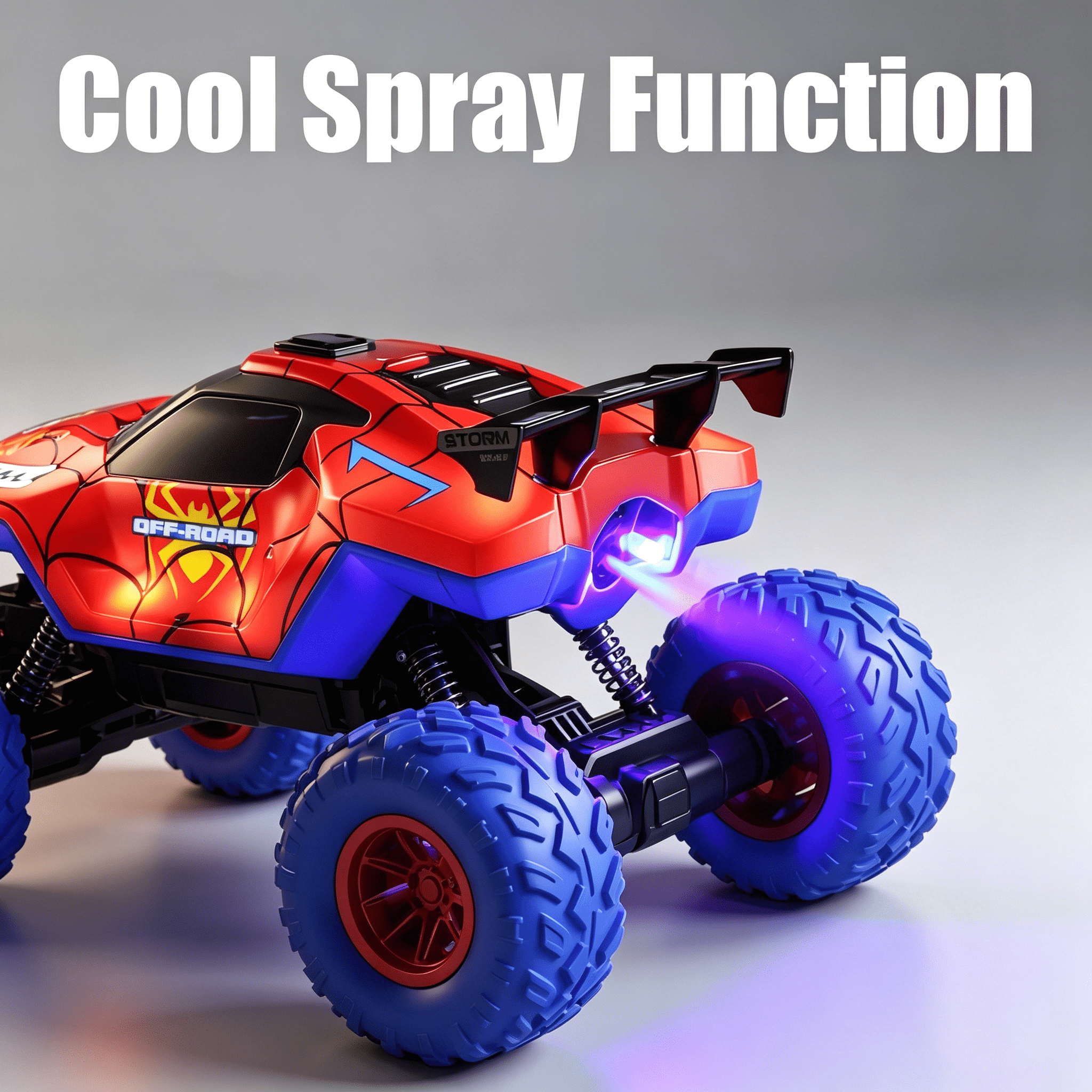 HNH 1:16 Spider Monster Truck RC Car, 4WD All-Terrain Off-Road Vehicle with LED Lighting and Spray Effect (Red, 1:16 Scale) zygid