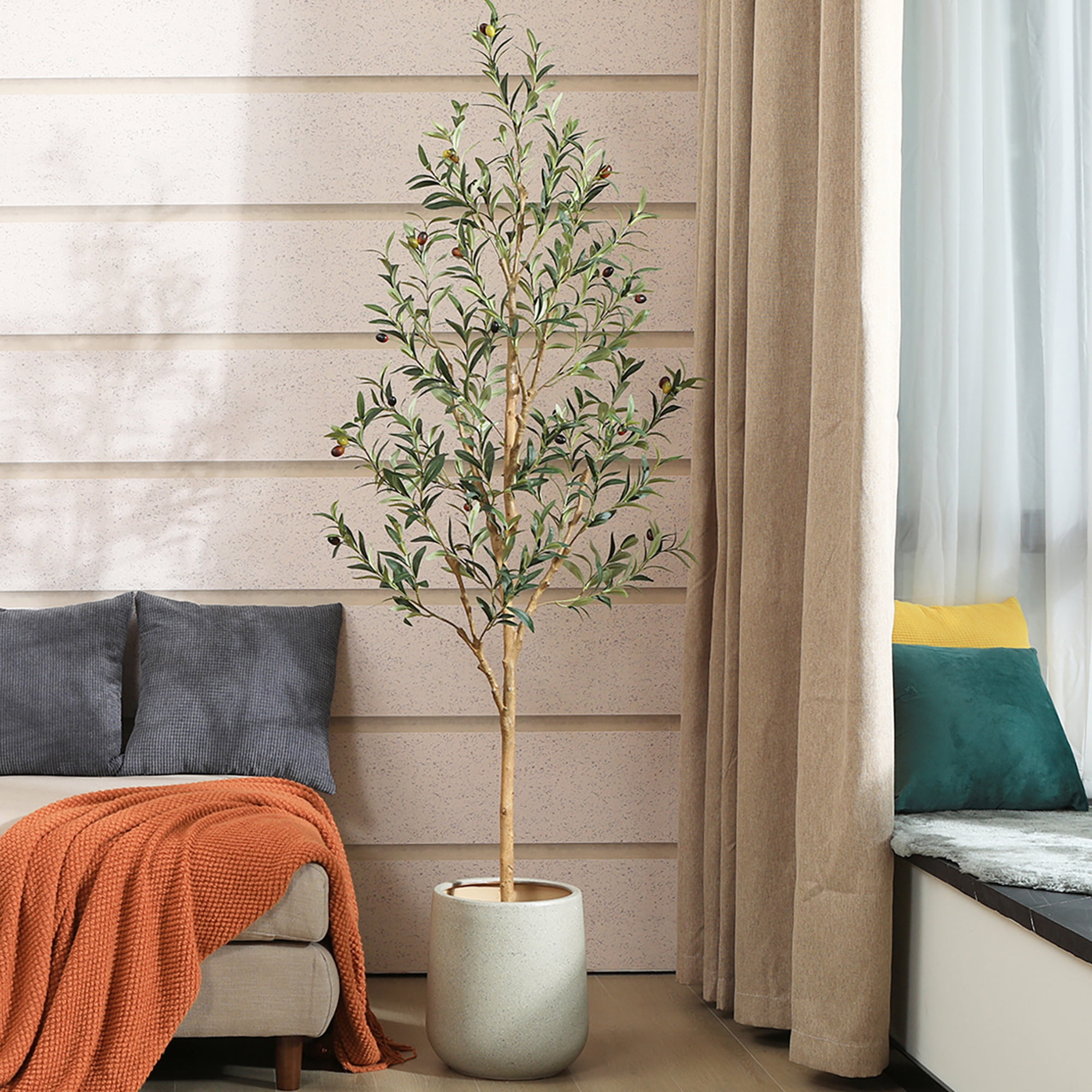 DR.Planzen Artificial Olive Tree, Lifelike Faux Plant with Natural Wood Trunk for Indoor Home Office Decor (6 ft) ww8bg