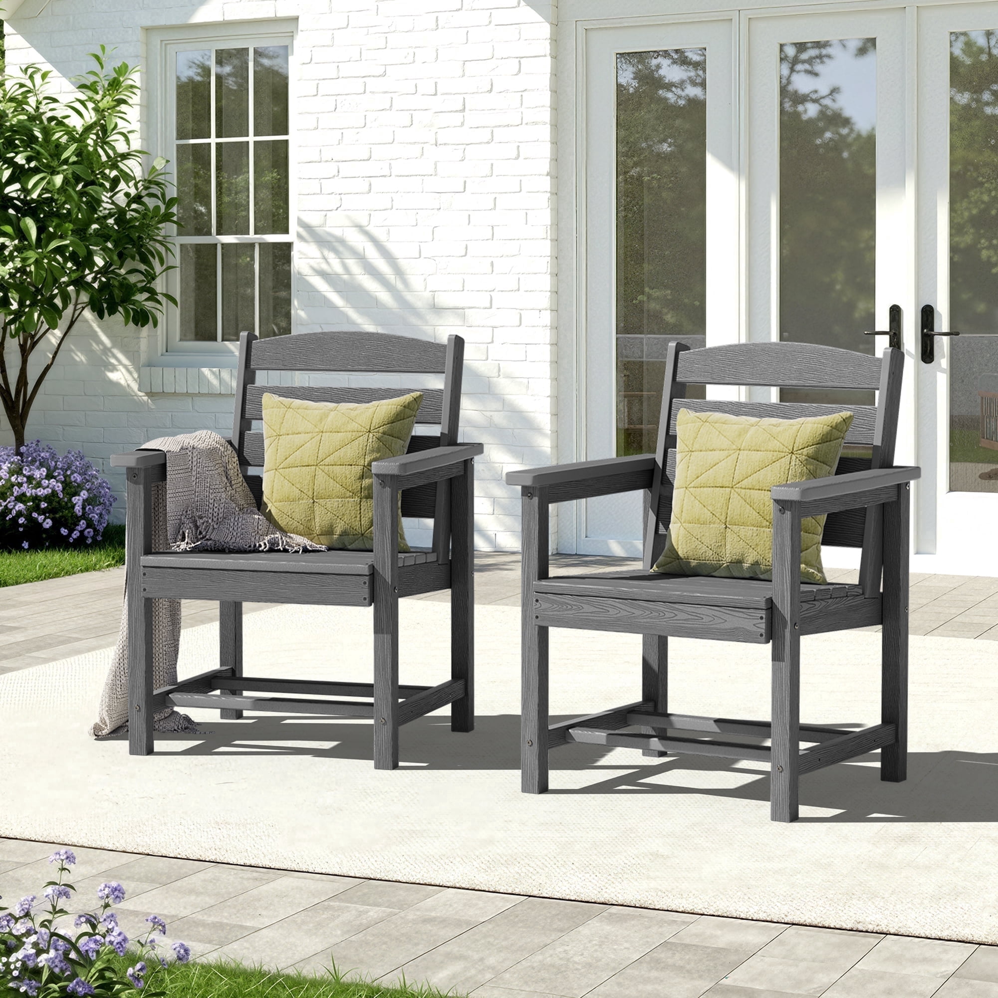 KINGYES All Weather Outdoor Dining Chairs, HDPE Oversized Patio Furniture (Gray, Set of 2) axlkx