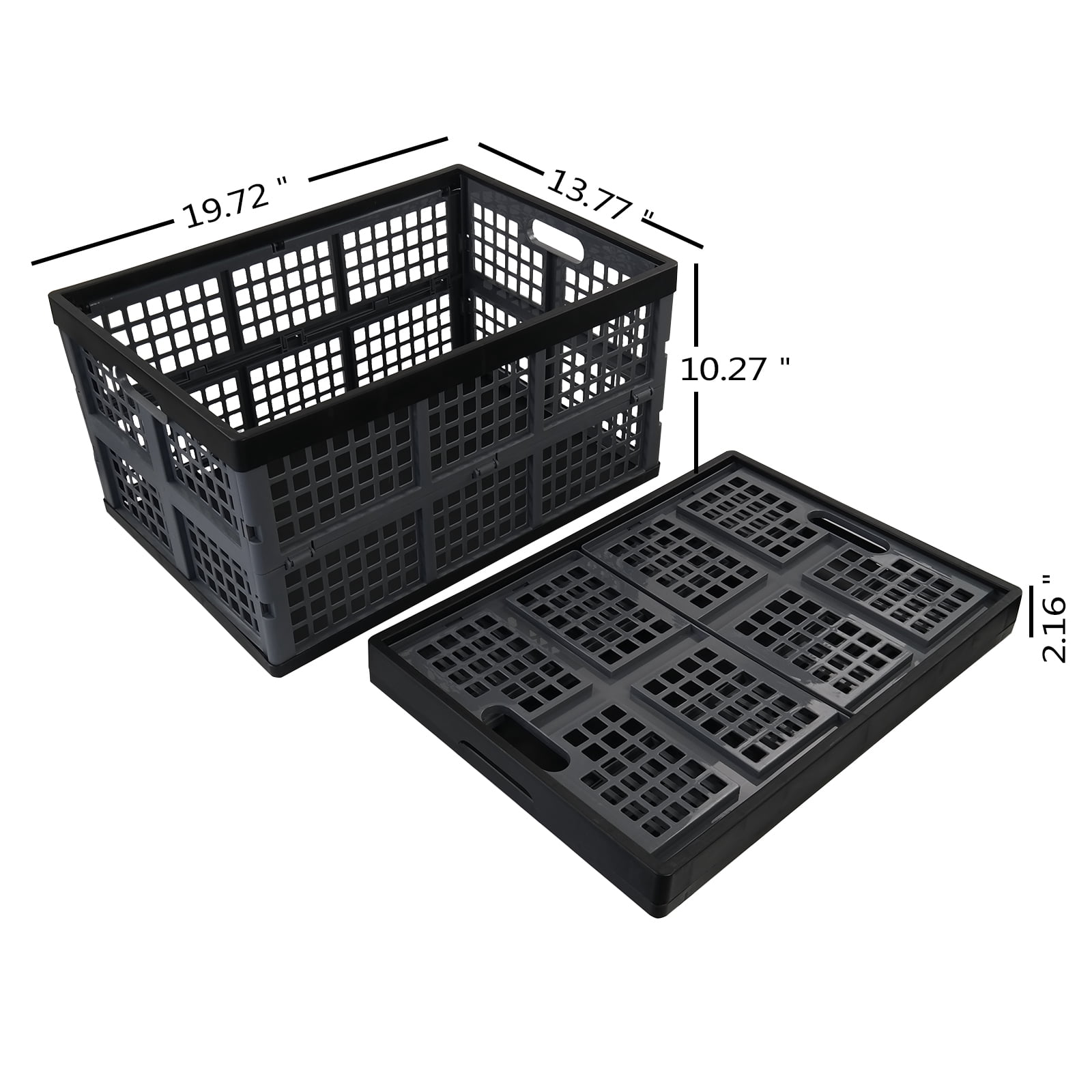 Rinboat Collapsible Plastic Storage Crates, Stackable Organizing Bins for Home and Office (Black, 4 Pack) ni0t5