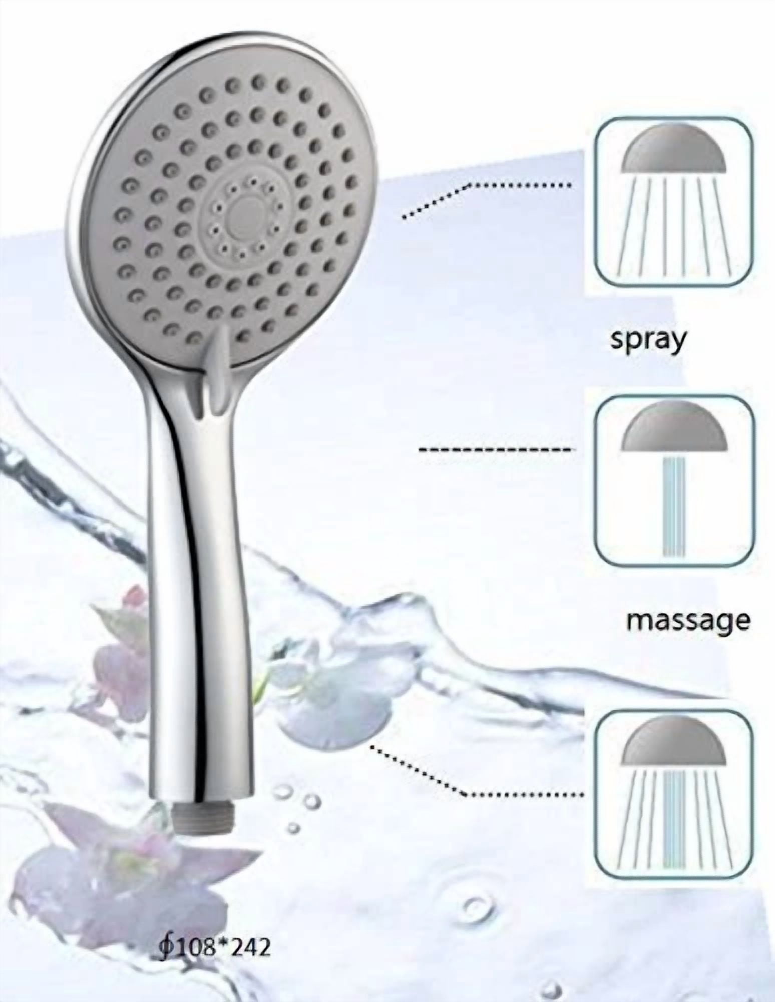 VAULT Handheld Shower Head with 3 Settings Hybrid Massage Jet (Chrome, 1 Pack) 9k0pe