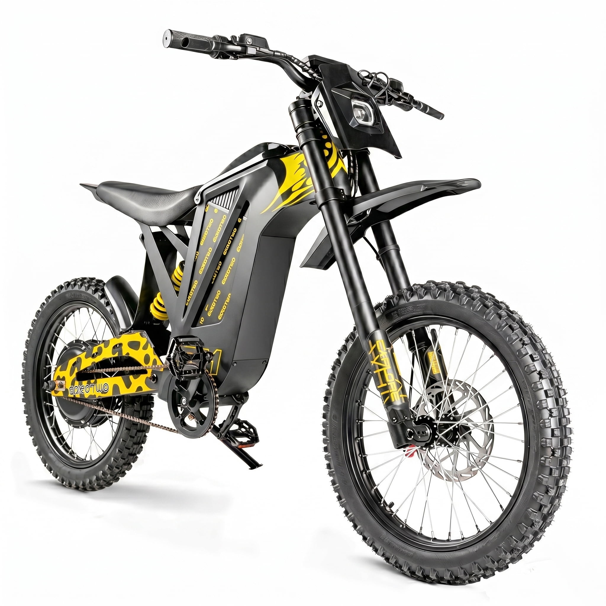 EOEOTWO EX1 Adult Off-Road Electric Dirt Bike, 3000W Motor, 40MPH Top Speed, Dual Hydraulic Shock Suspension (Yellow, 17 in Tires) 01ywm