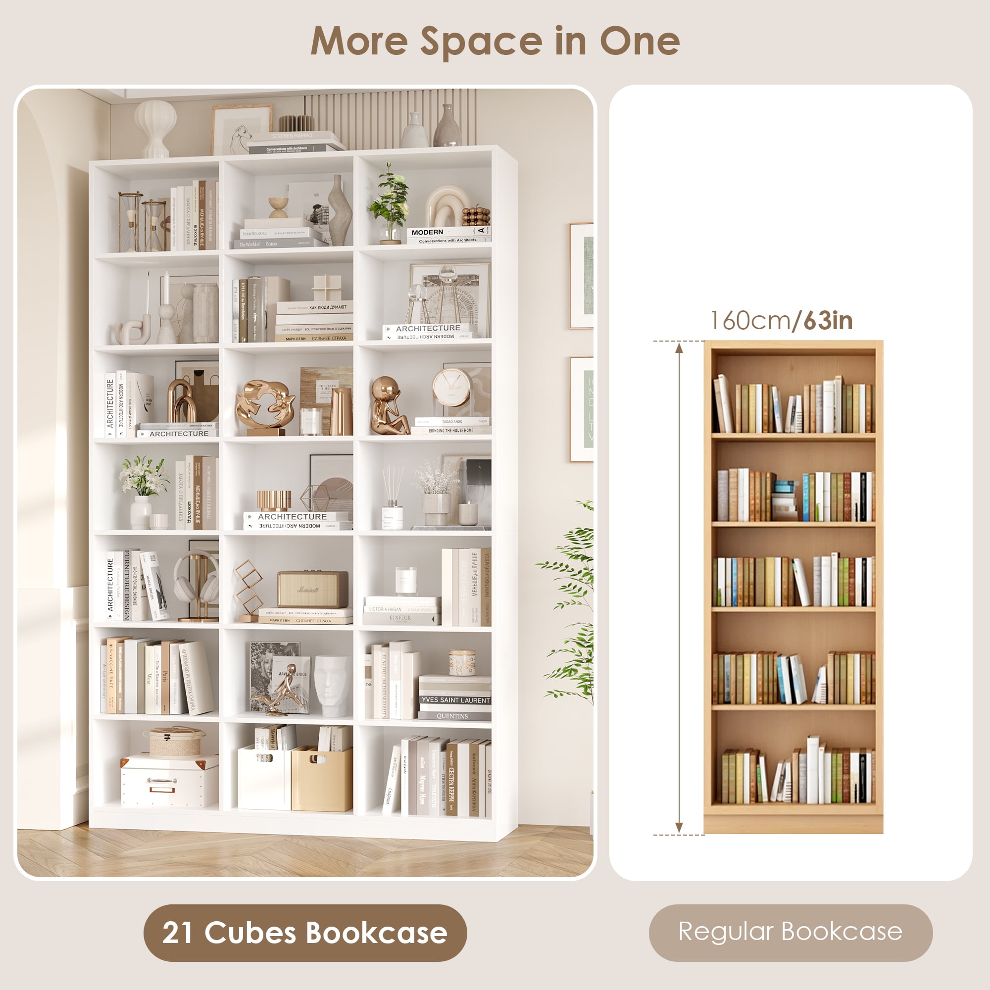 Hiphuta 21-Cube Bookcase, Tall Wooden Bookshelf for Home Office and Living Room (White, 86 in) rbqh6