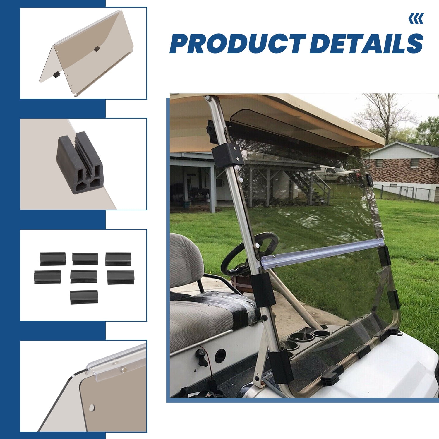 Kojem Folding Golf Cart Windshield for Club Car DS 1982-2000.5 (Tinted, 39.25 in x 36.75 in) s9mnk