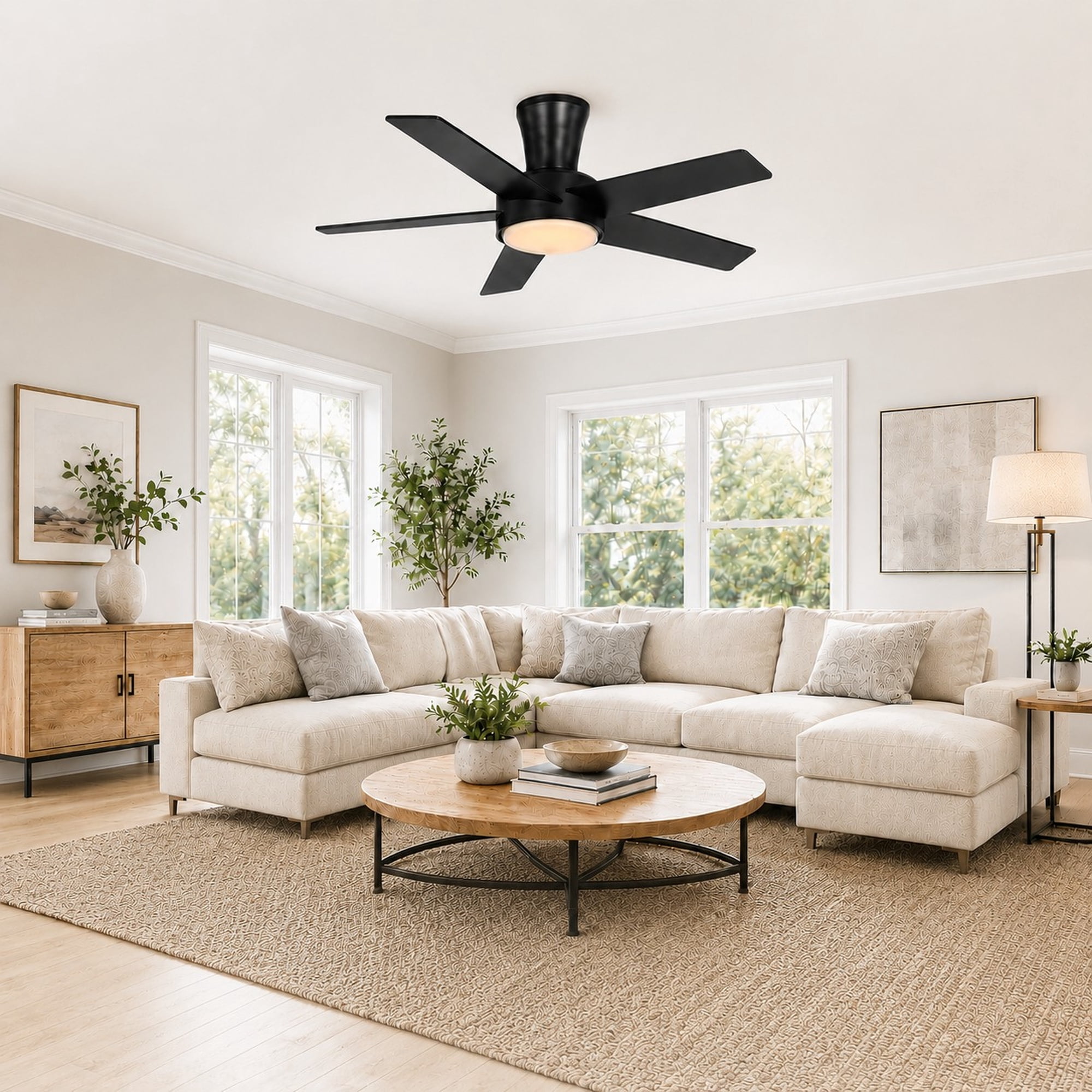 Mainstays 52-Inch Low-Profile DC Ceiling Fan with Integrated LED Light and Remote Control (Black, 52 in) 5s4jt