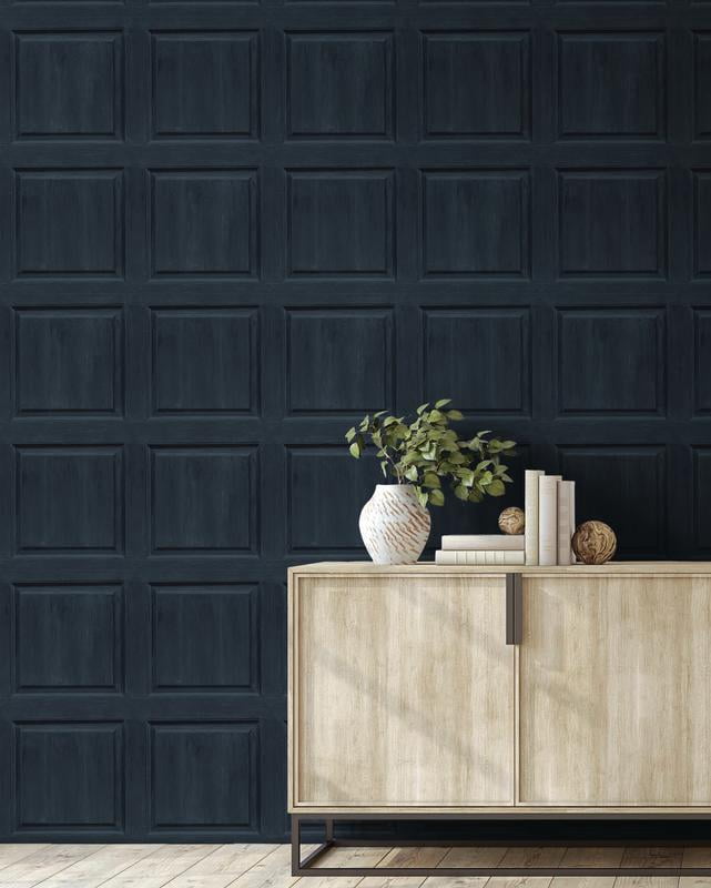 NextWall Arthouse Washed Faux Panel Peel and Stick Wallpaper (Navy, 20.5 in. W x 18 ft. L) 3a1nl