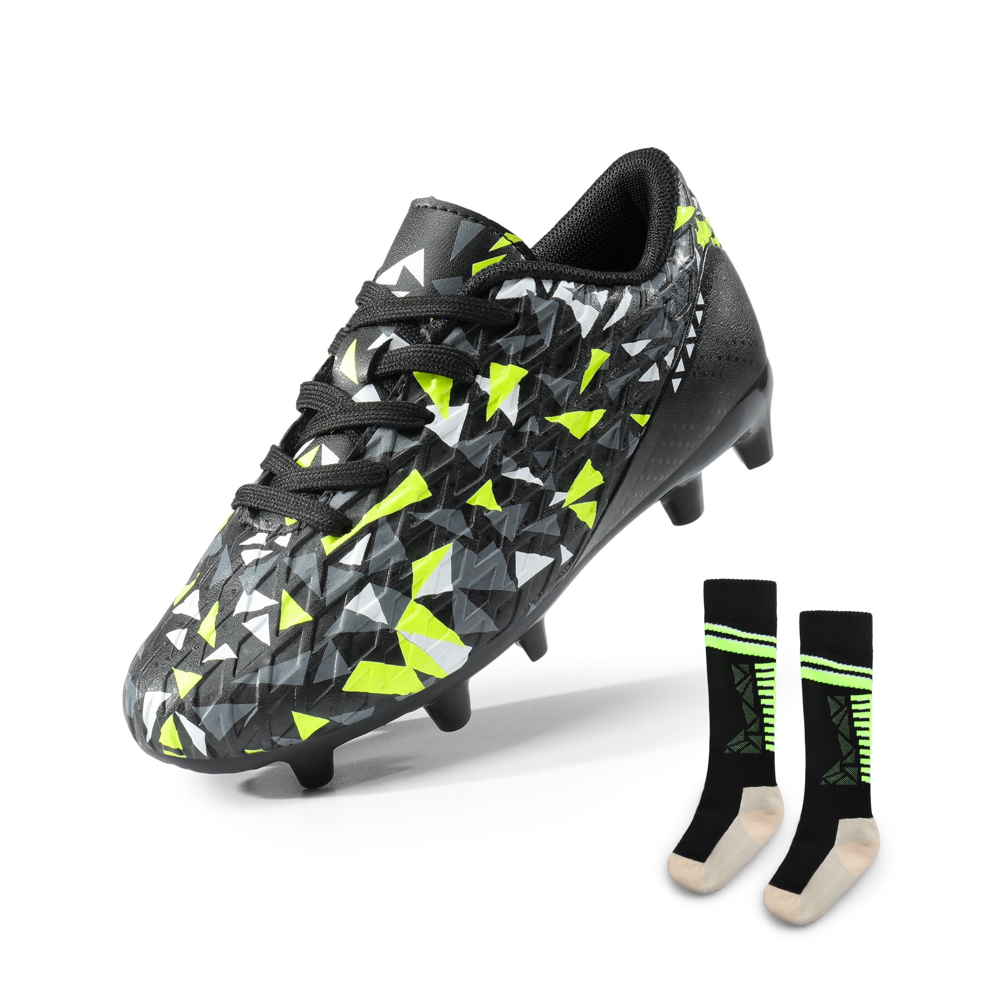 Dream Pairs Kids Soccer Cleats with Socks Firm Ground Athletic Football Shoes (Green, 4 US Big Kid) vum8m