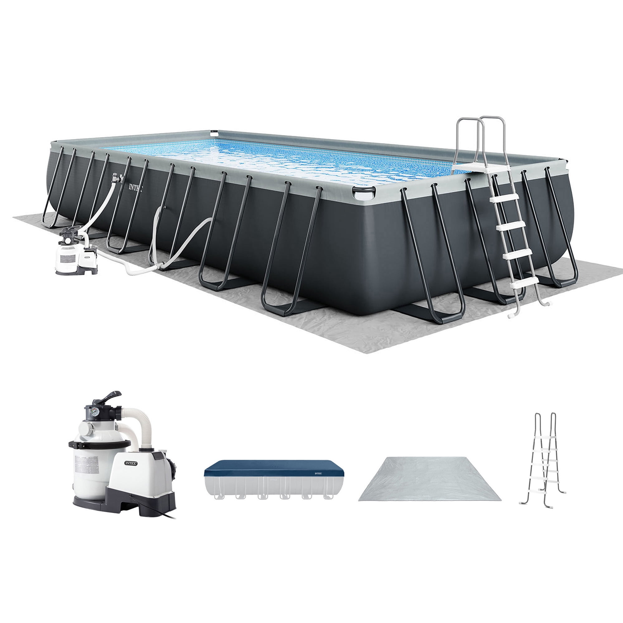 Intex Ultra XTR Above Ground Swimming Pool Set with Sand Filter Pump (Grey, 24 ft x 12 ft x 52 in) 4hk15
