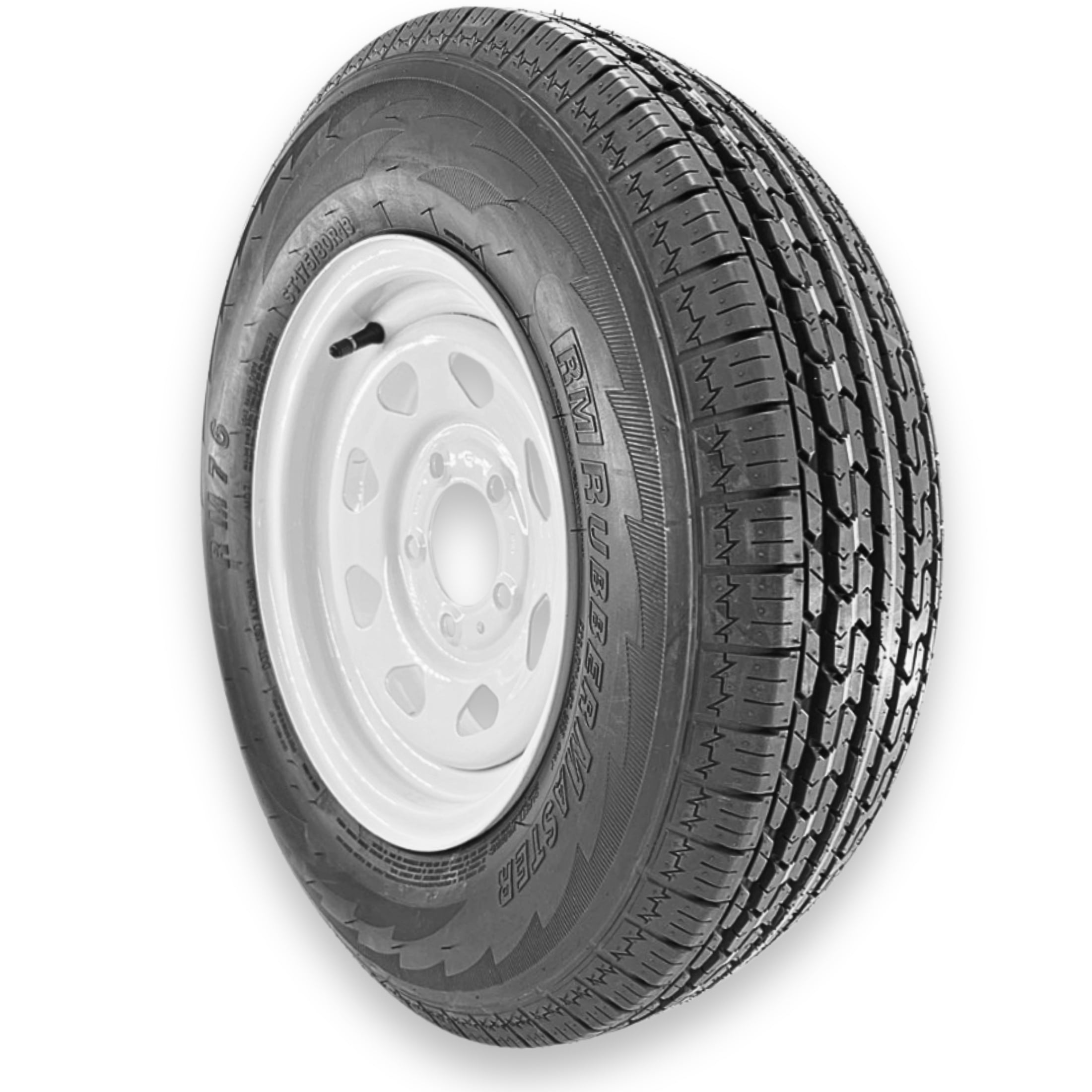 RubberMaster ST175/80R13 6 Ply Highway Rib Tire and 5 on 4.5 Eight Spoke Wheel Assembly (White, 13 in) tn80j