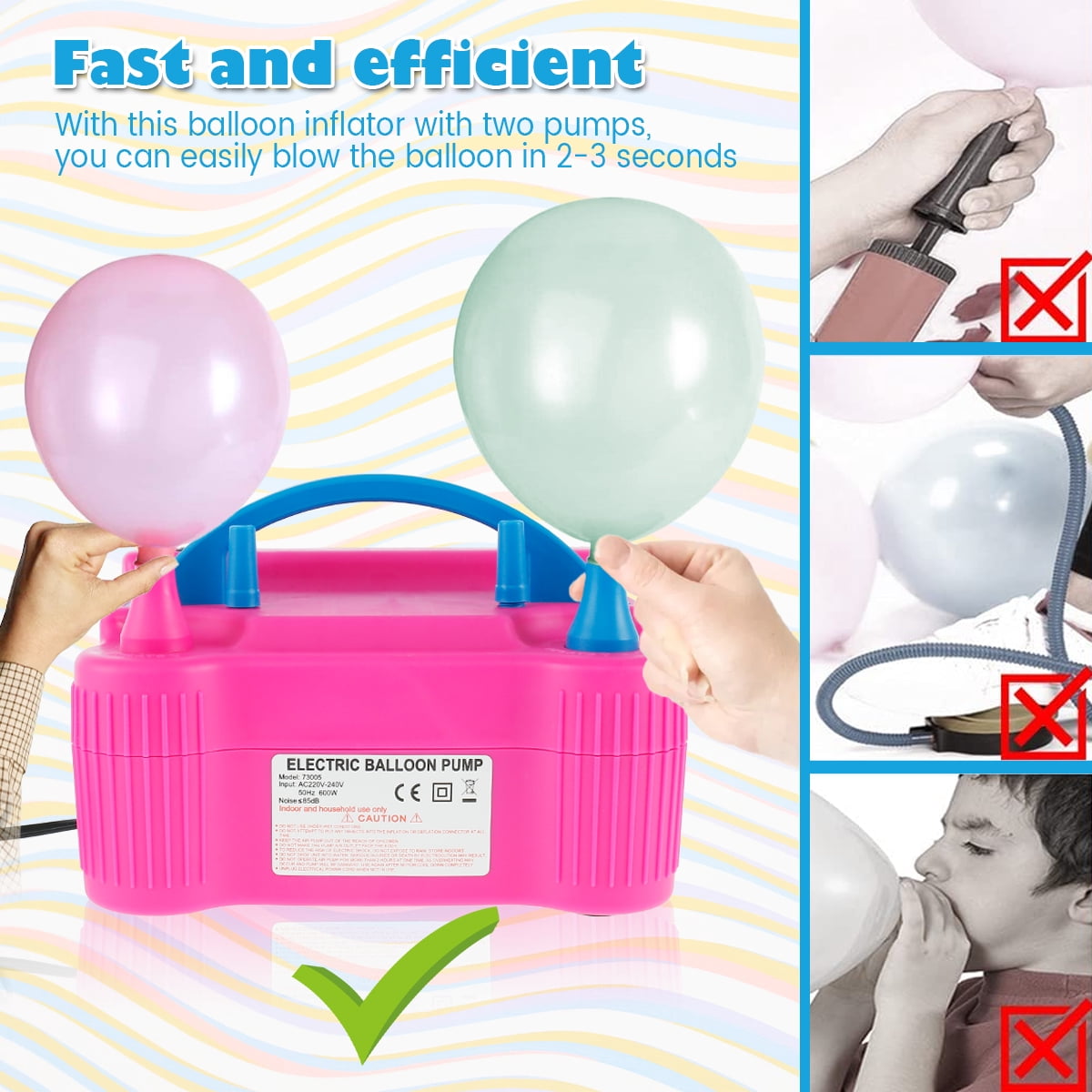 Vensio Electric Balloon Pump Dual Nozzle Inflator for Party Arch Garland Kit (Rose Red, 1 Unit) 8p346