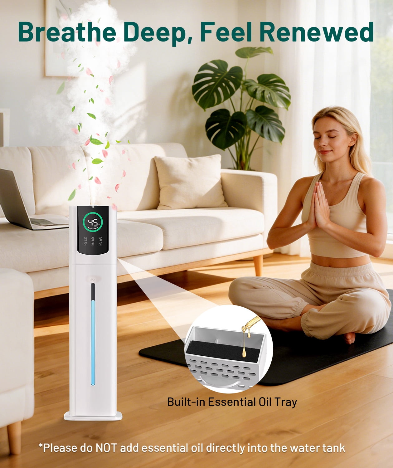 DHOLE Cool Mist Humidifier for Bedroom, Ultra Quiet Ultrasonic Air Moisturizer with Night Light and Auto Shut-Off (White, 9L) fq3zd