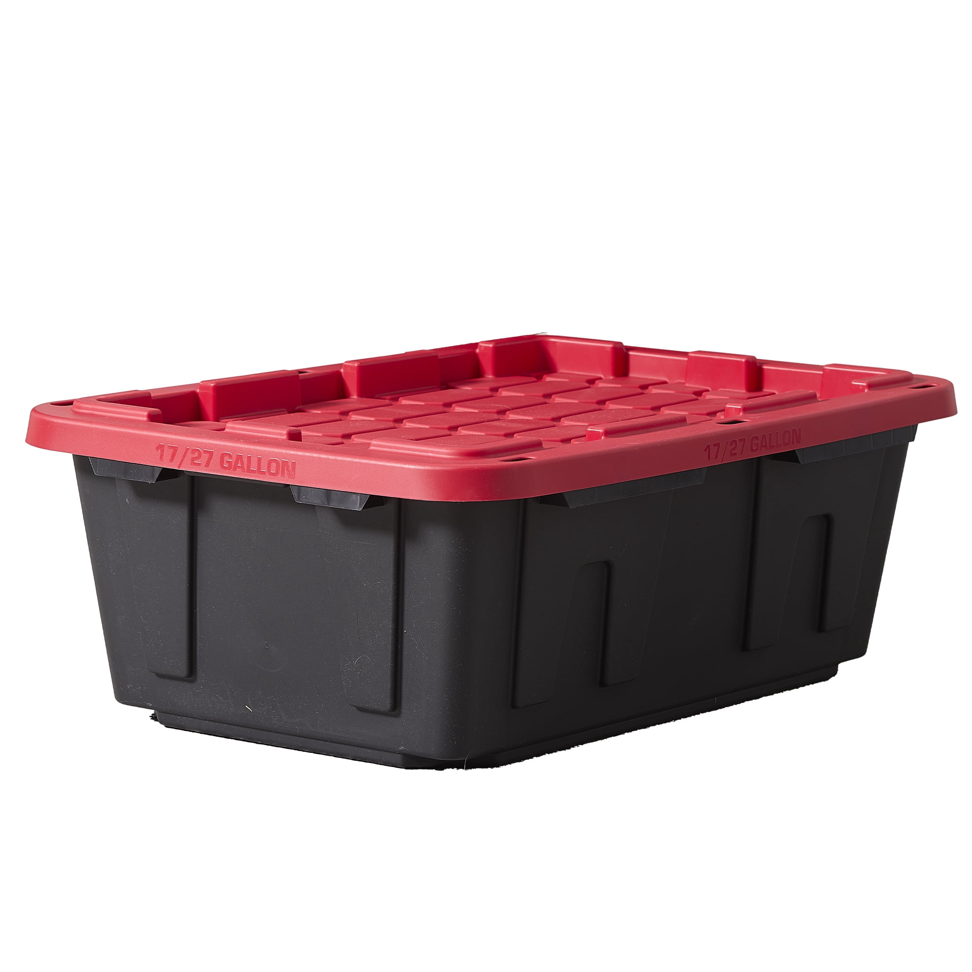 Hyper Tough 17 Gallon Heavy Duty Plastic Storage Bin with Snap Lid (Black and Red, 17 Gallon) osn3w