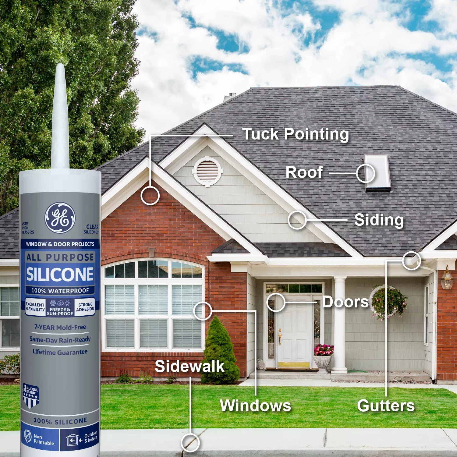 GE Silicone 1 All Purpose Waterproof Sealant (Clear, 10.1 oz) 14xl7
