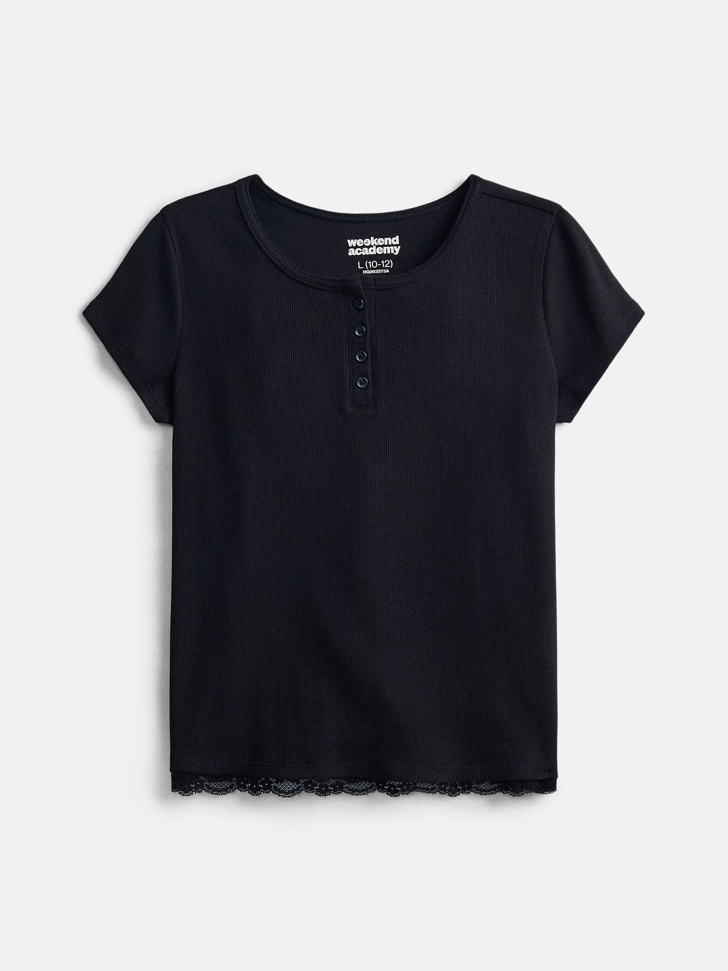 Weekend Academy Girls Short Sleeve Henley Tee (Black, Size 18) 2nlwl