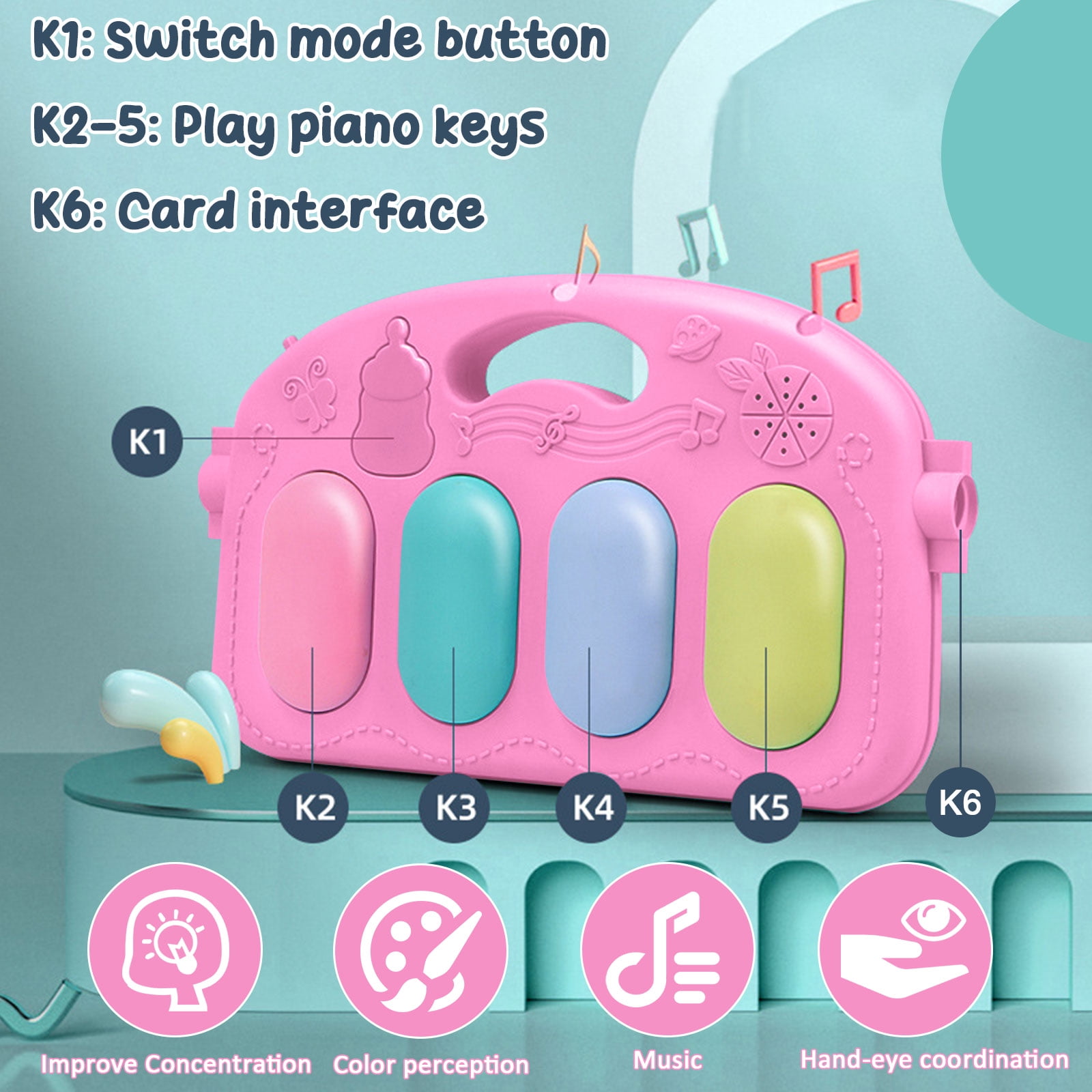 RICHYOUNG Baby Gym Play Mat 3-in-1 Musical Fitness Activity Center with Piano and Hanging Toys (Pink, 30 in x 22 in x 17 in) hbu2g