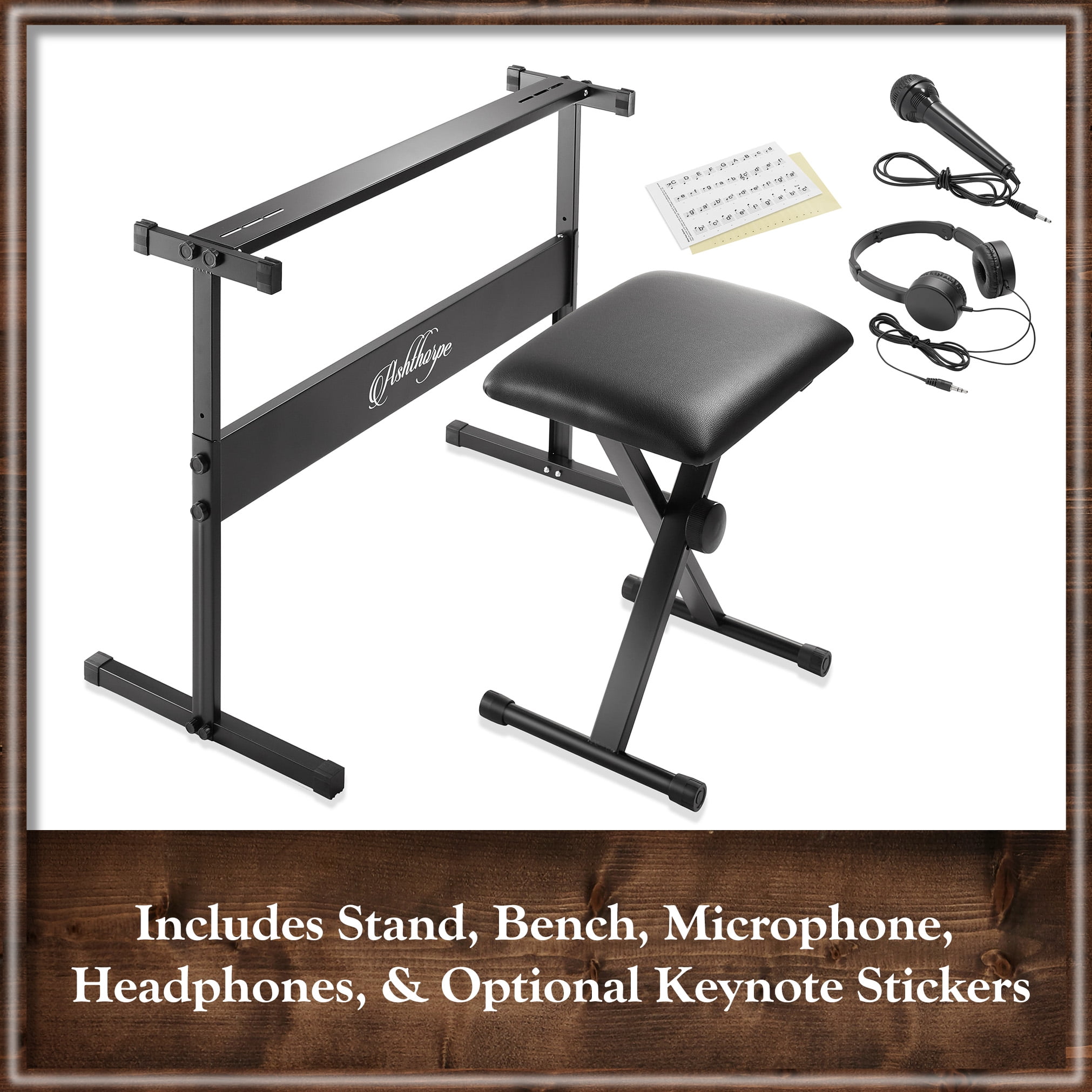 Ashthorpe 61-Key Digital Electronic Keyboard Piano with Light Up Keys, Beginner Kit with Stand and Stool (Black, 35.75 in x 10.25 in x 3 in) ddr9p