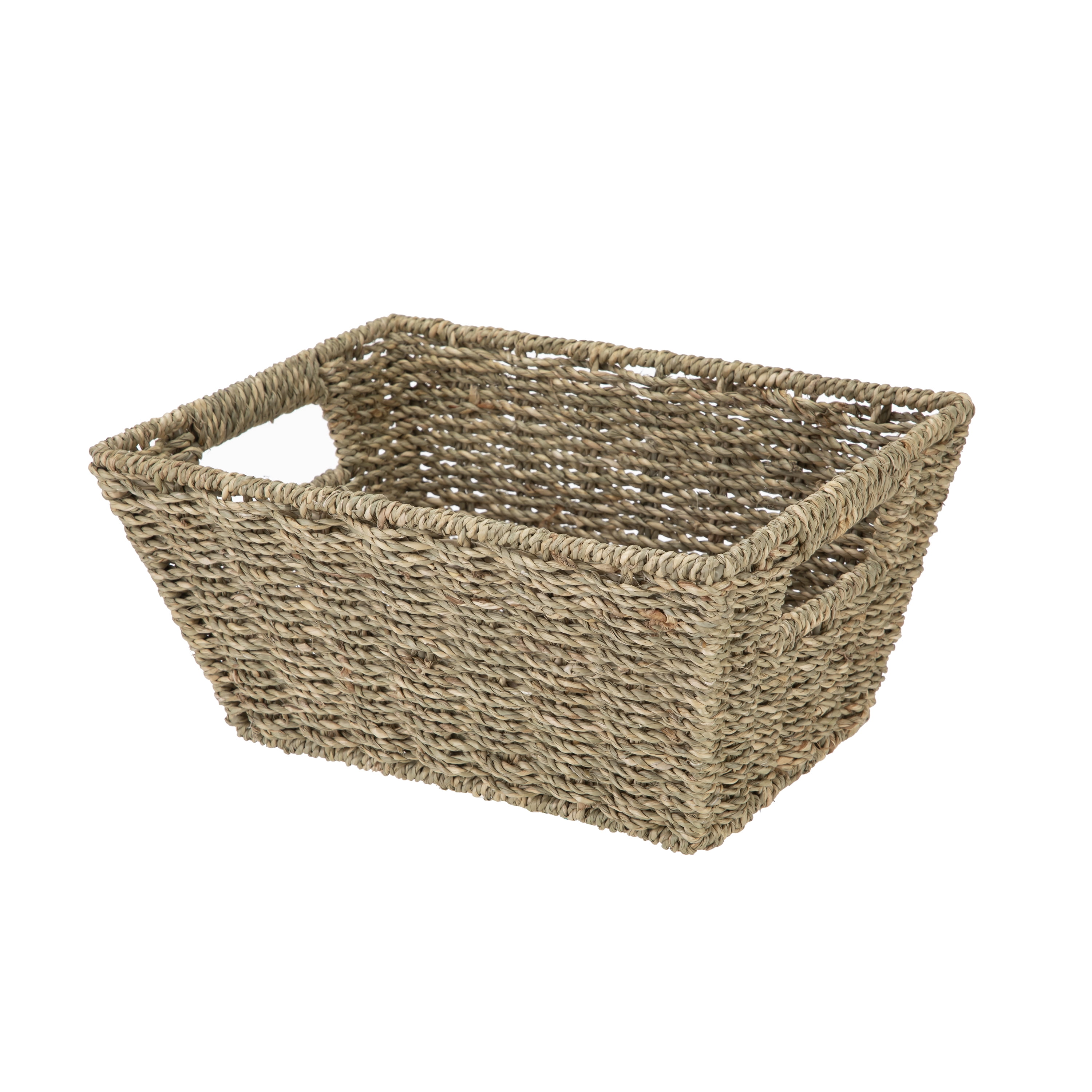 Mainstays Natural Handwoven Seagrass Basket, Decorative Storage Organizer (Rectangle, 12 in x 8 in x 6 in) w3a0o
