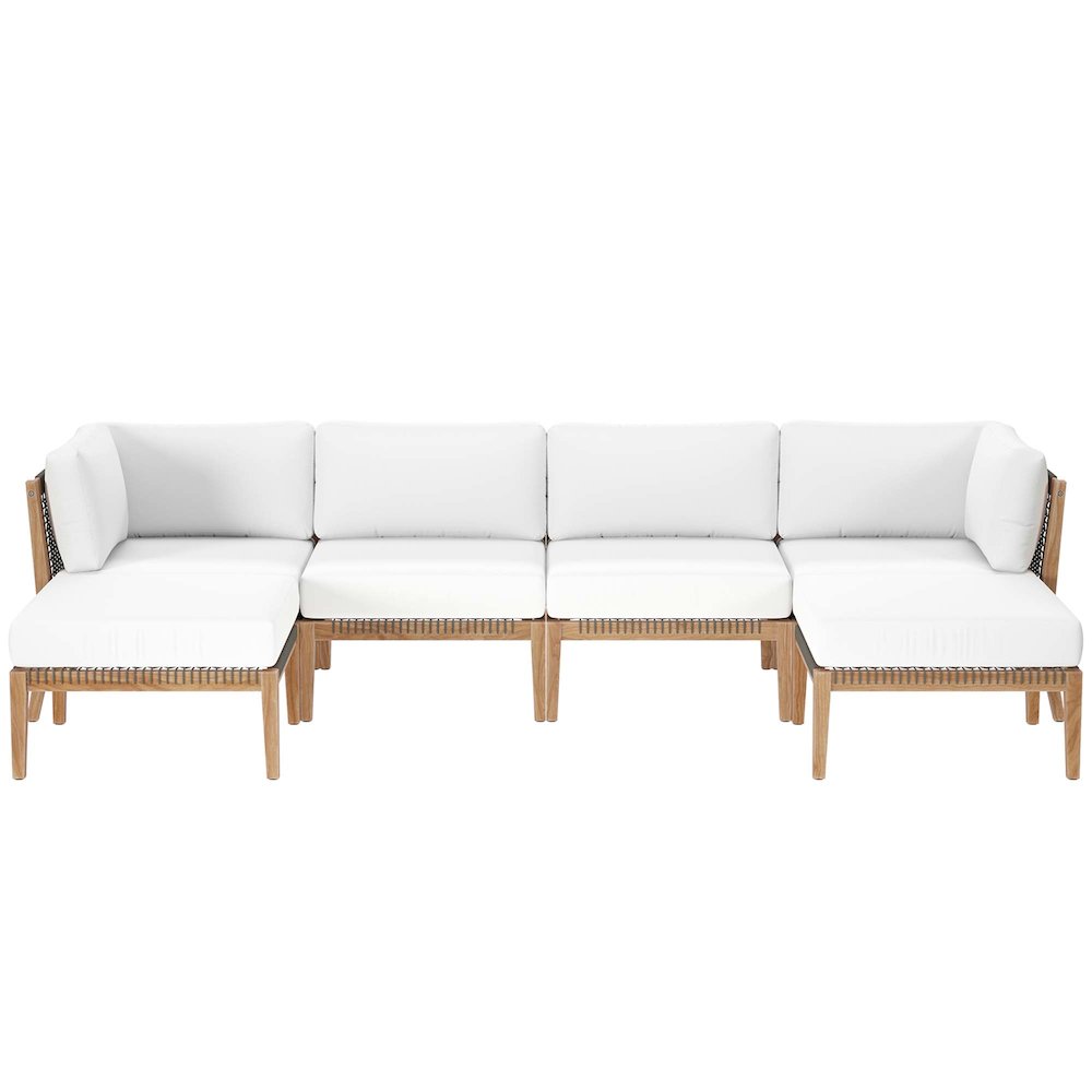 Modway Clearwater 6-Piece Teak Wood Outdoor Sectional Sofa Set (Gray/White, 6-Piece) 8zded