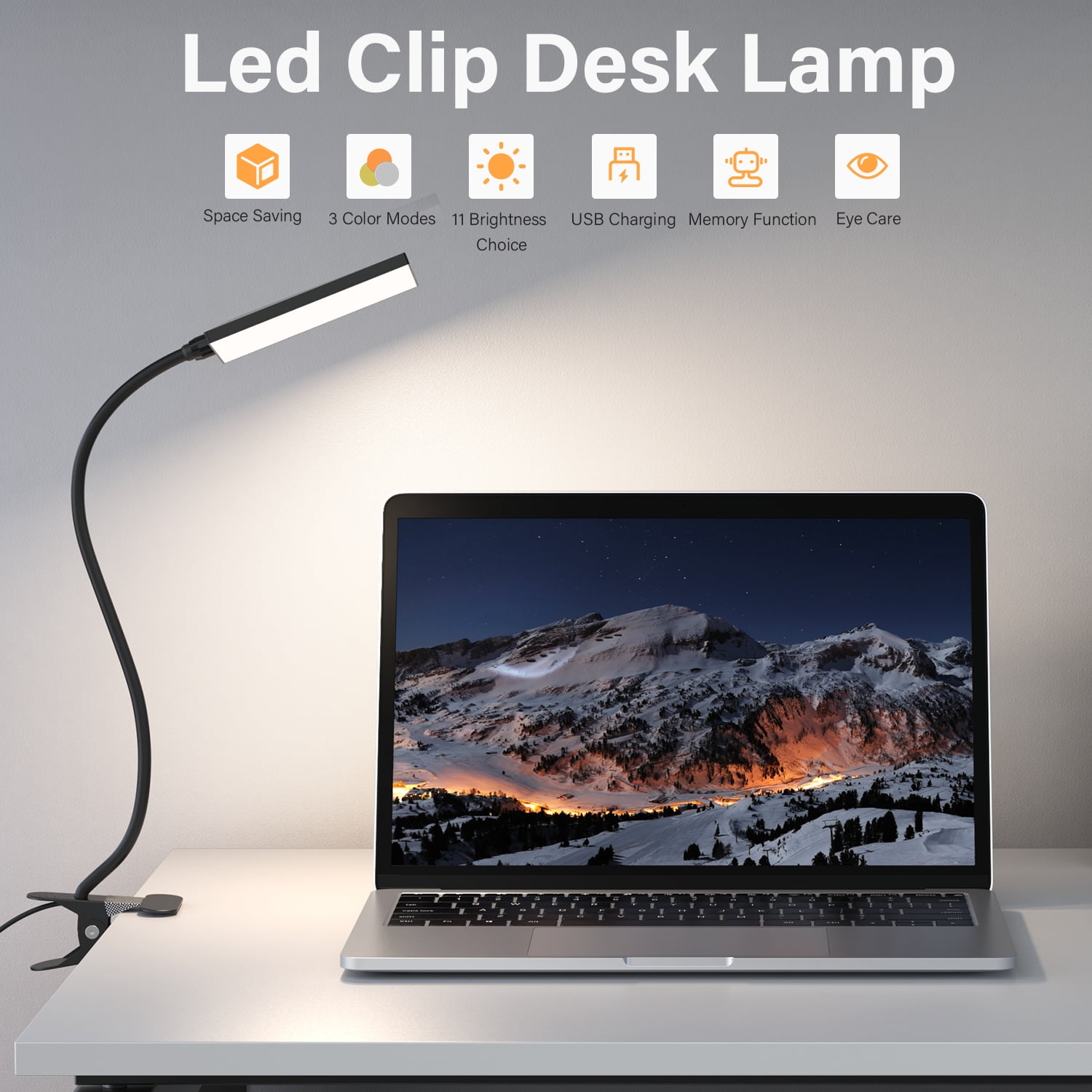 Aiibe LED Desk Lamp with Clamp, Dimmable Reading Light, 3 Color Modes & 11 Brightness Levels, Flexible Gooseneck (Black, 5W) 3kdzz