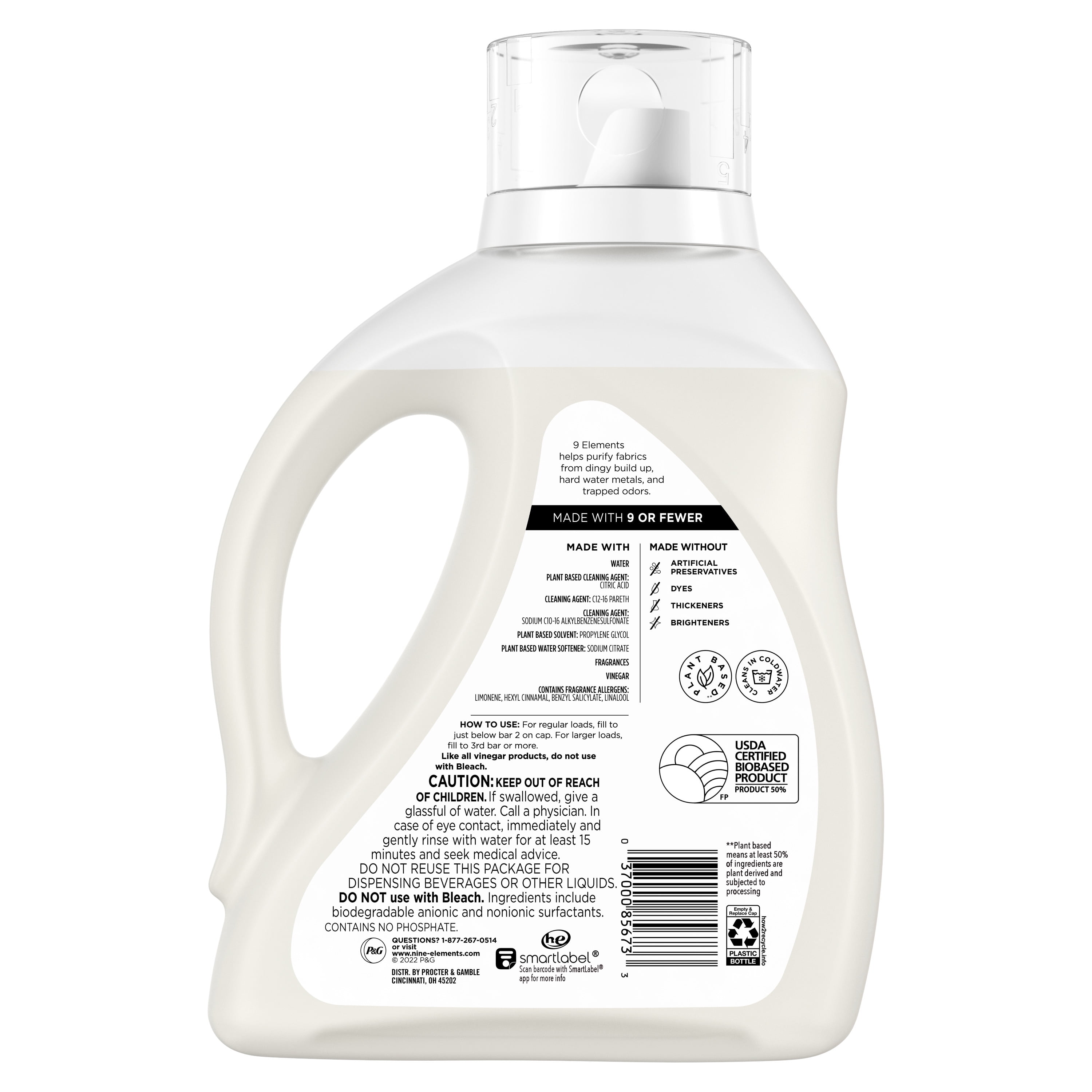 9 Elements Vinegar Powered Liquid Laundry Detergent, Citrus Scent, Deep Cleaning Formula (65 fl oz) tanis