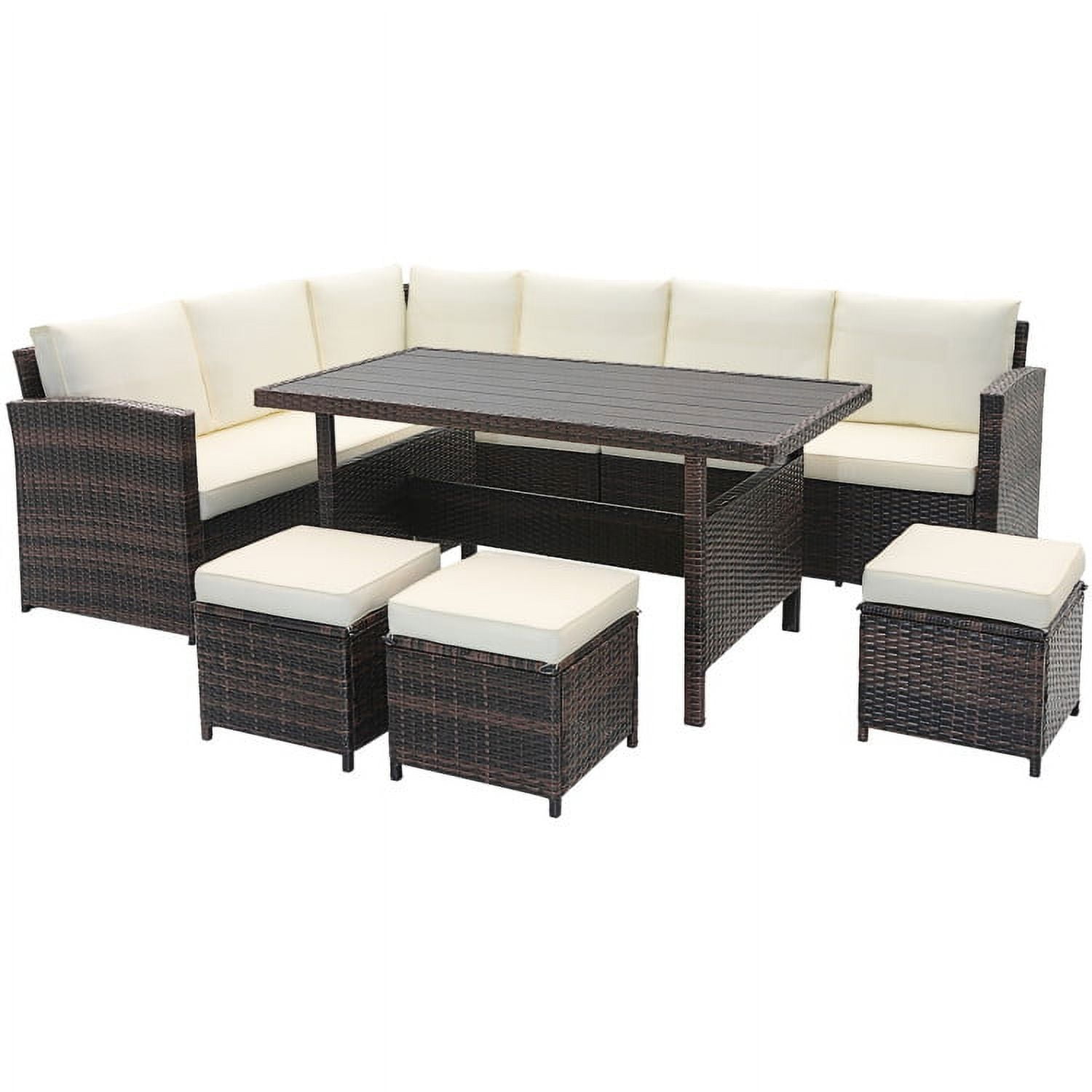 GVN 7-Piece Wicker Patio Furniture Set, Outdoor Sectional Sofa with Coffee Table (White, 7-Piece Set) w14mi
