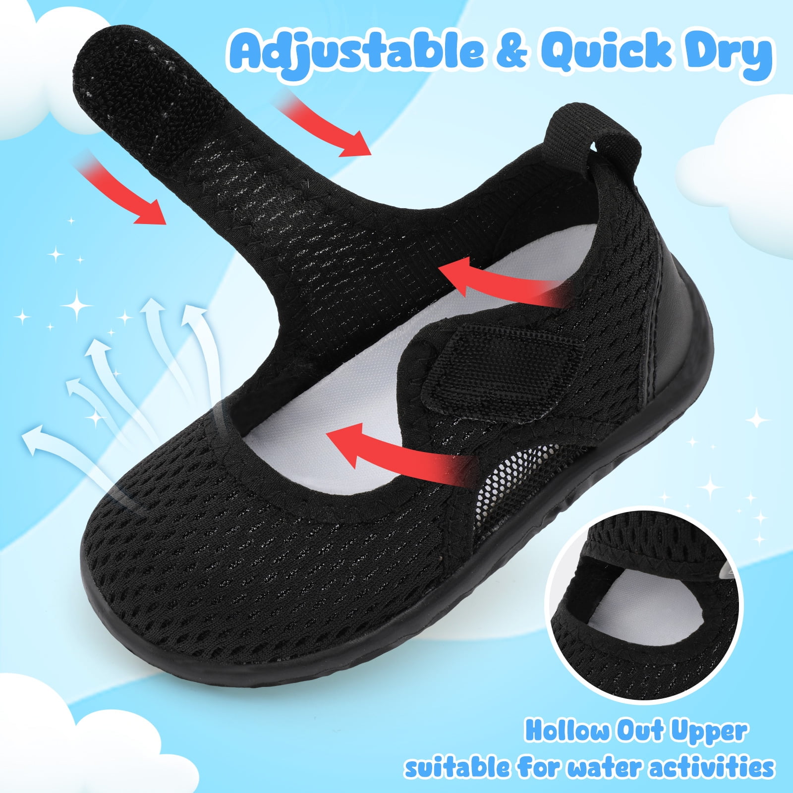 Barerun Toddler Water Shoes Lightweight Breathable Quick-Dry Sandals (Black, Toddler Size 6) c4zmj