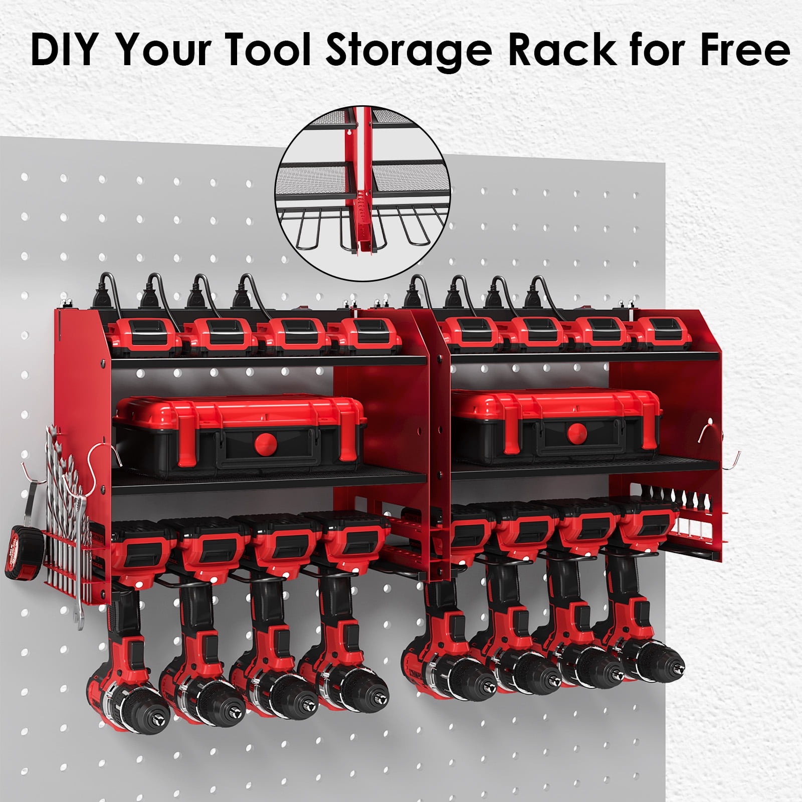 TLGREEN Power Tool Organizer Wall Mount with Charging Station (Red, 16.3 in x 9.1 in x 12 in) jslkt