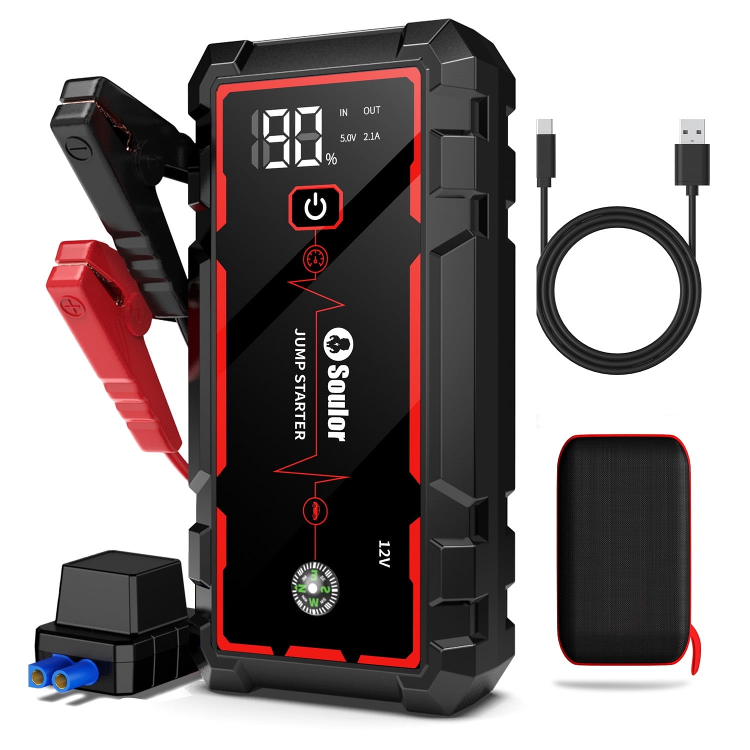 Soulor 3000A Portable Car Battery Jump Starter with Dual USB Power Bank (Black, 12V) hf722