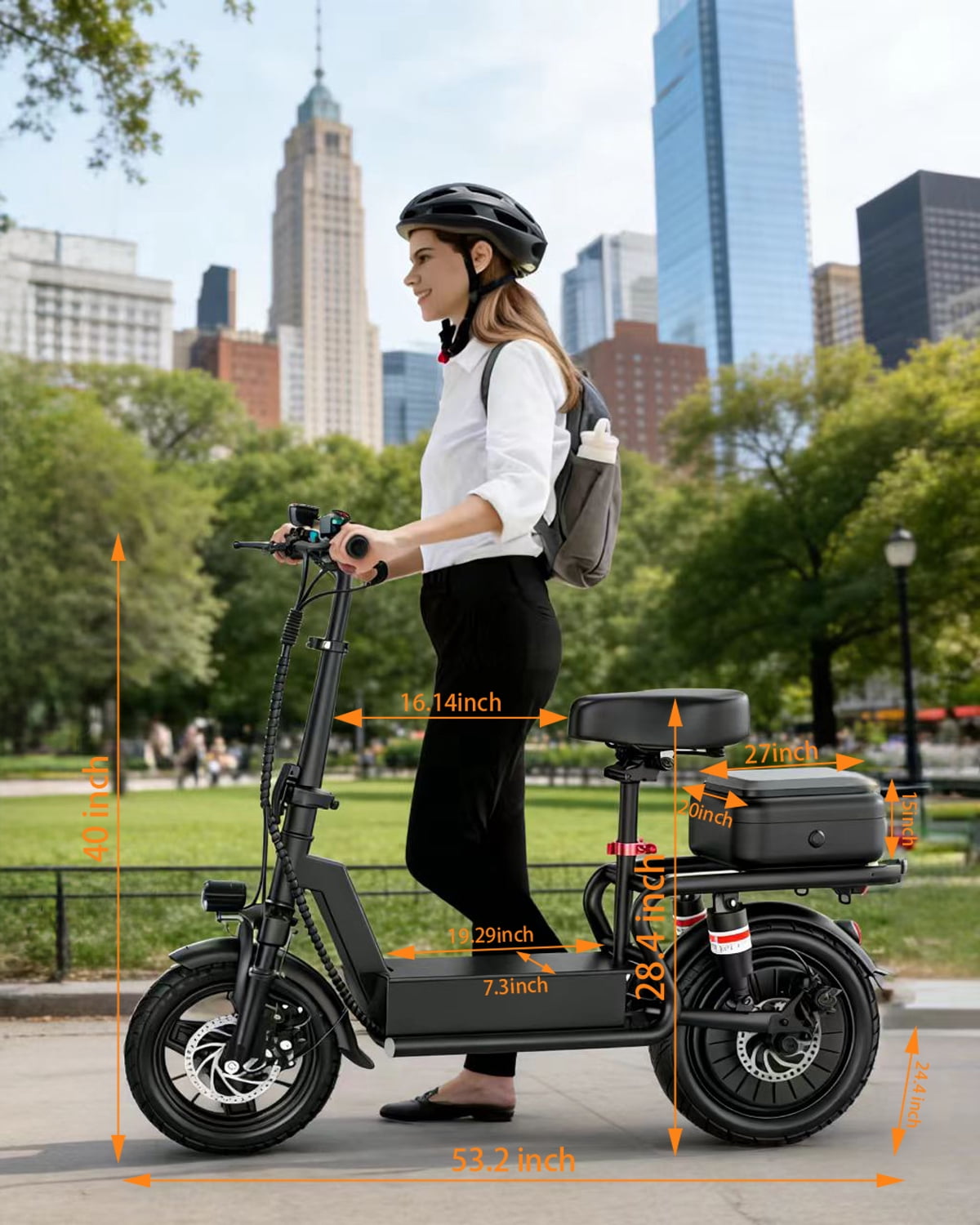 AVBDJOY Electric Scooter for Adults with Seat, Foldable Commuter Scooter, 1200W Motor, 35-Mile Range, 14-inch Tires (Black, 350 lb) jonl4