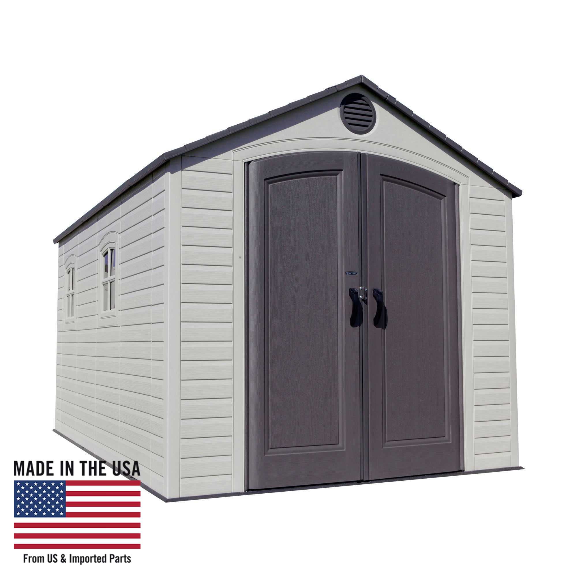 LIFETIME Outdoor Storage Shed, Heavy-Duty Weather-Resistant Polyethylene, Lockable Doors (Tan and Brown, 8 ft x 15 ft) 11so5