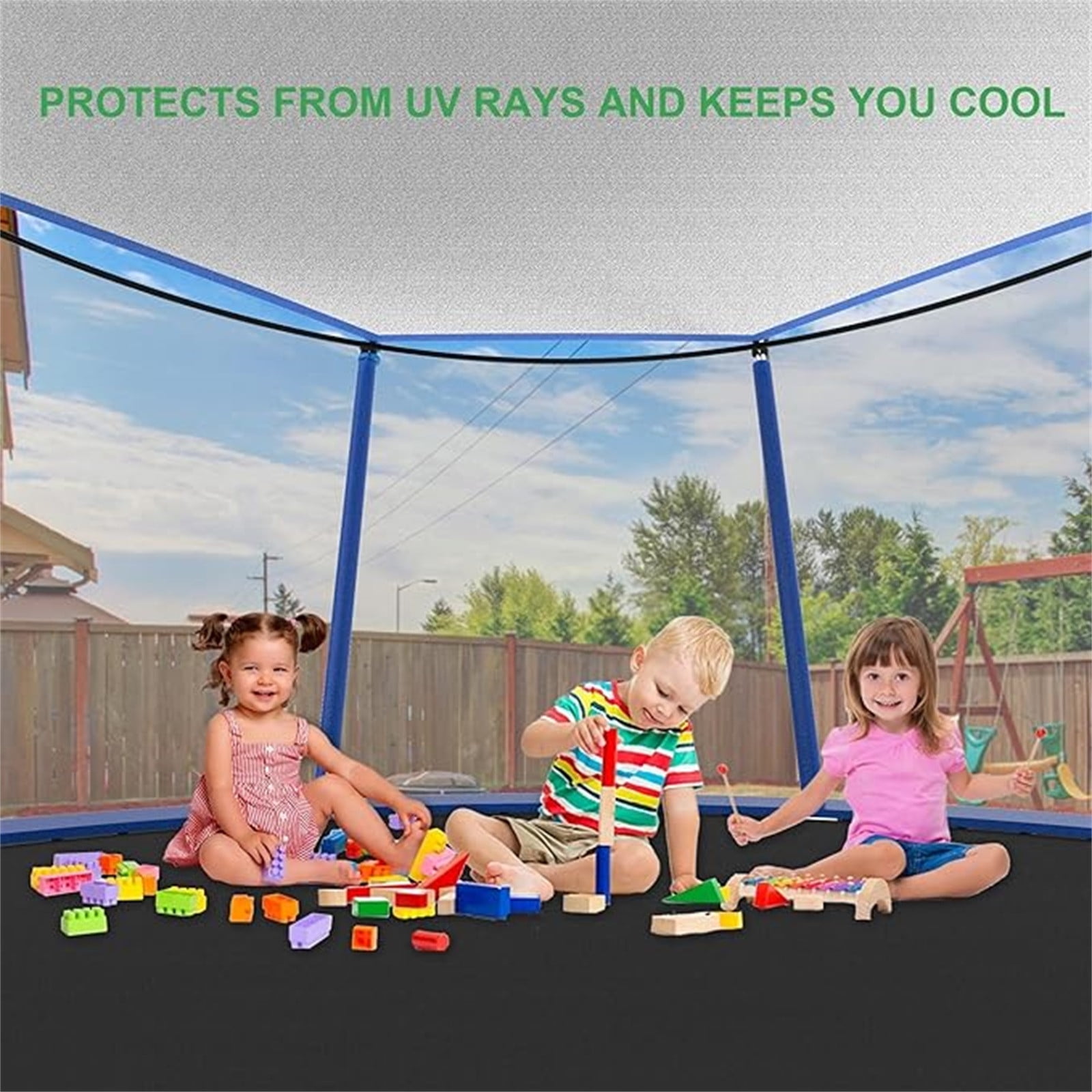 qolami Trampoline Shade Cover, Weather-Resistant Sunscreen Canopy for Outdoor Backyard Playgrounds (Blue, 16 ft) btmvp