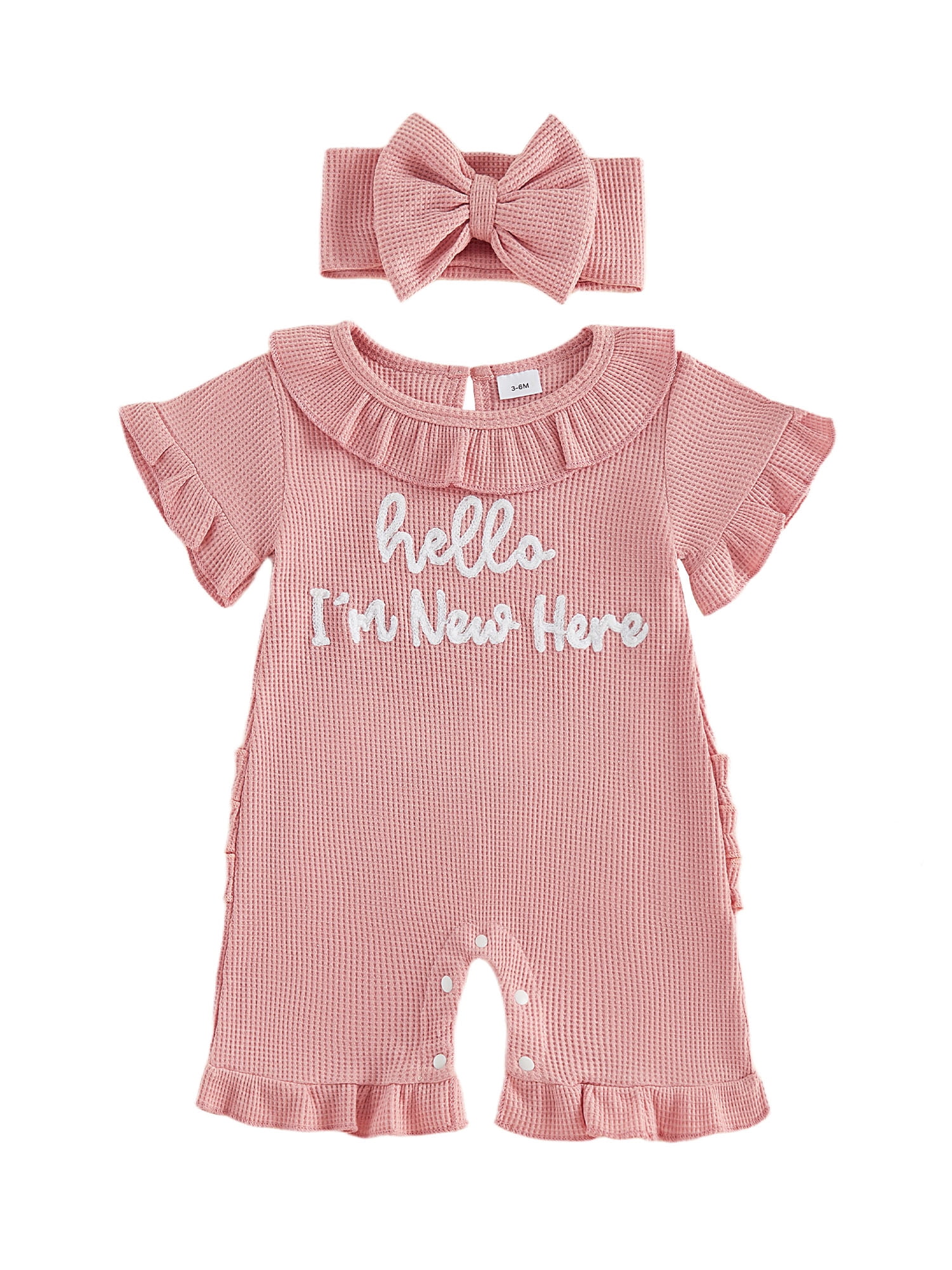 BemeyourBBs Newborn Baby Girl Summer Romper and Headband Set (Pink, Preemie) vm8b2