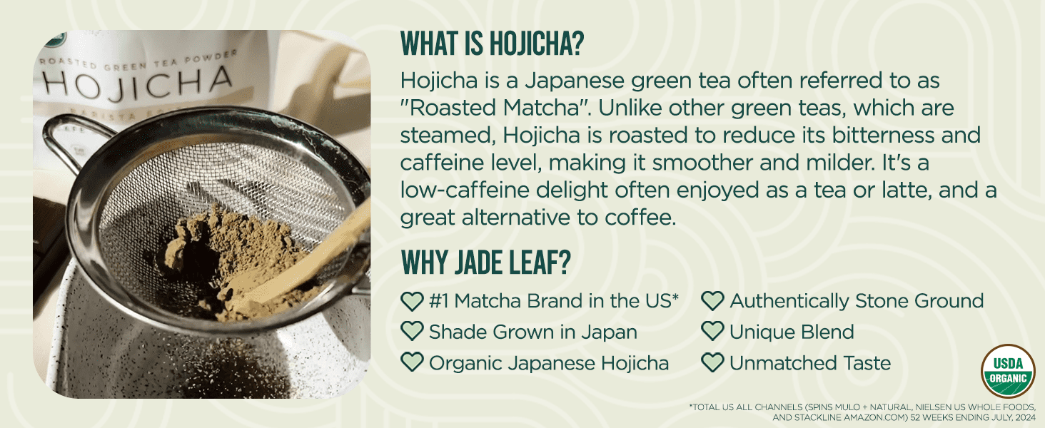Jade Leaf Organic Hojicha Powder, Barista Edition, Roasted Green Tea (1.76 oz) qdc0r