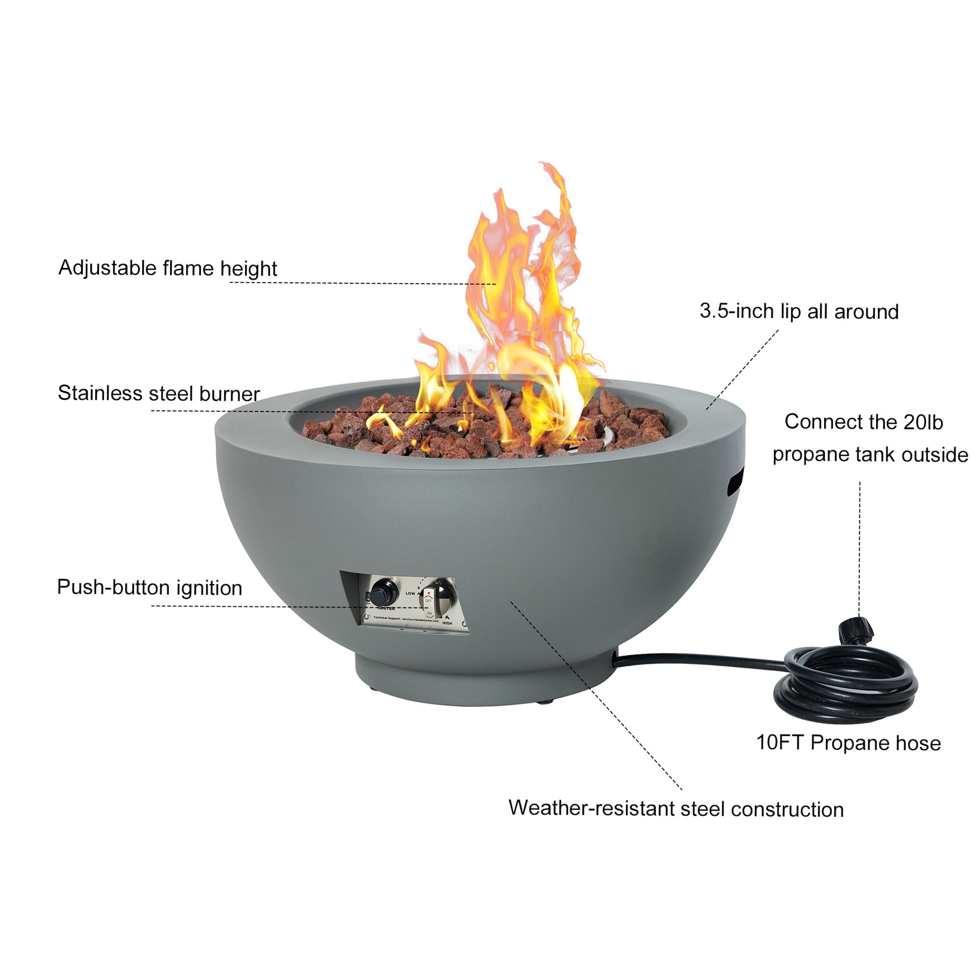 BAIDE HOME 28-inch Propane Fire Pit Table, Outdoor Gas Fire Bowl with Lid and Cover (Grey, 28 in) 0a0ja