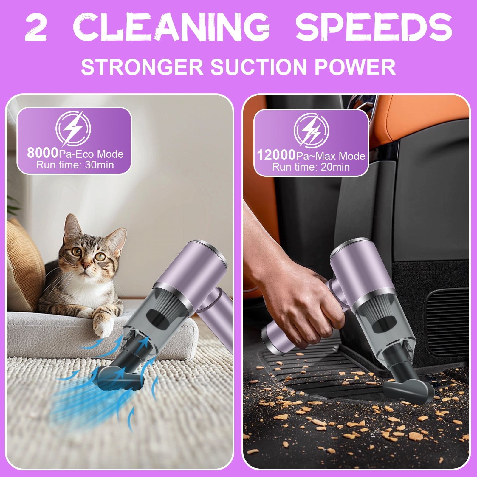 Pentantan Cordless Handheld Vacuum Cleaner, 12000PA High-Power Suction, 2-Speed Portable Mini Vacuum for Car and Keyboard (Purple, 0.8 lb) t8jg0