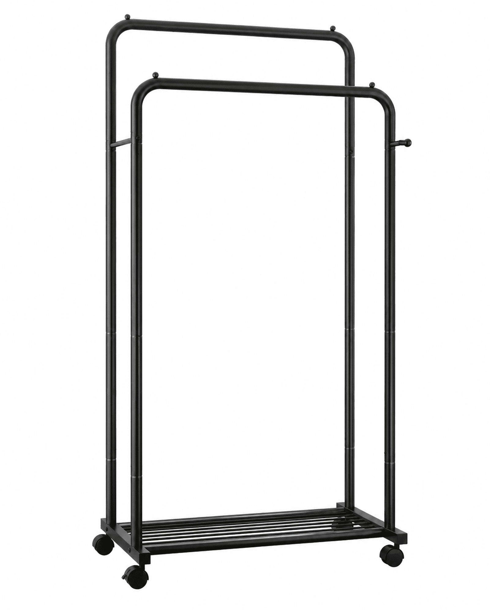 Sakugi Double-Rod Garment Rack with Hooks and Mesh Shelf, Heavy-Duty Rolling Clothing Organizer for Bedroom and Laundry (Black, 32.7 in x 16 in x 59.1 in) zesaf
