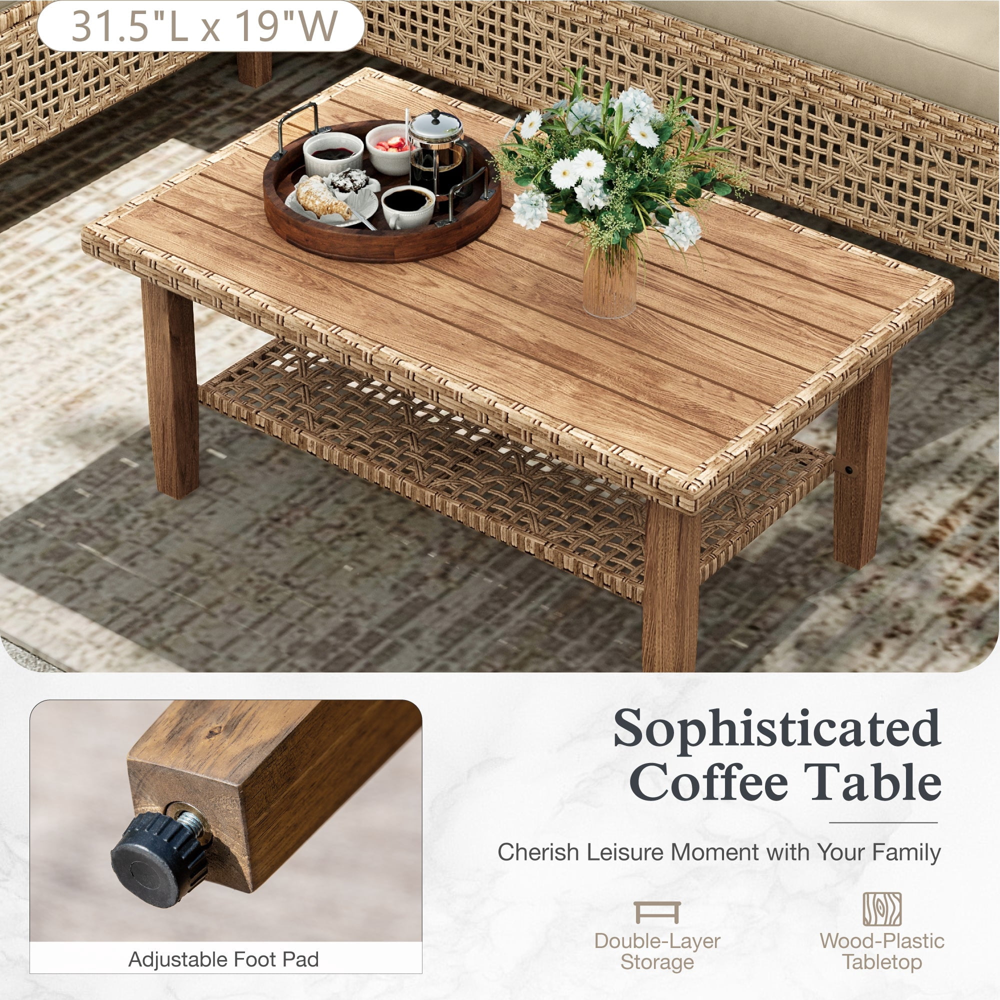 Alpha Joy 3-Piece Wicker Patio Furniture Conversation Set with Wood Coffee Table (Boho Style, 3-Piece Set) ijtn8