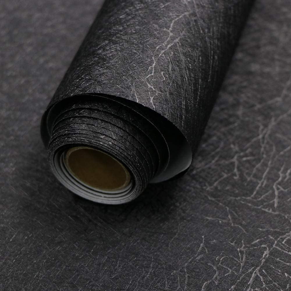 Meiban Silk Peel and Stick Wallpaper, Textured Self-Adhesive Contact Paper for Kitchen Countertops (Black, 23.62 in x 196.8 in) hdqe6