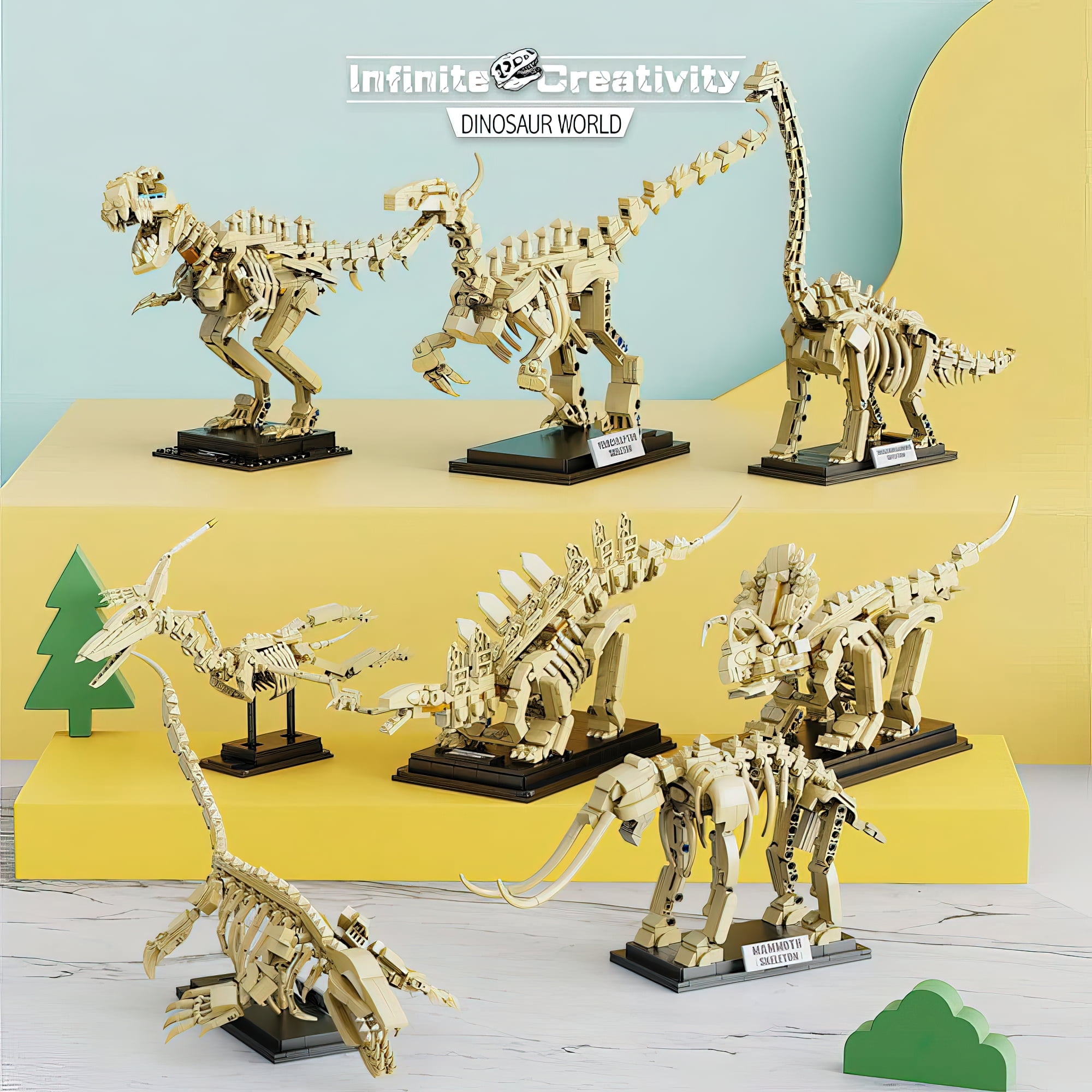 MACTANO Diplodocus Dinosaur Fossil Building Block Set (Beige, 501 Pieces) h1t4r