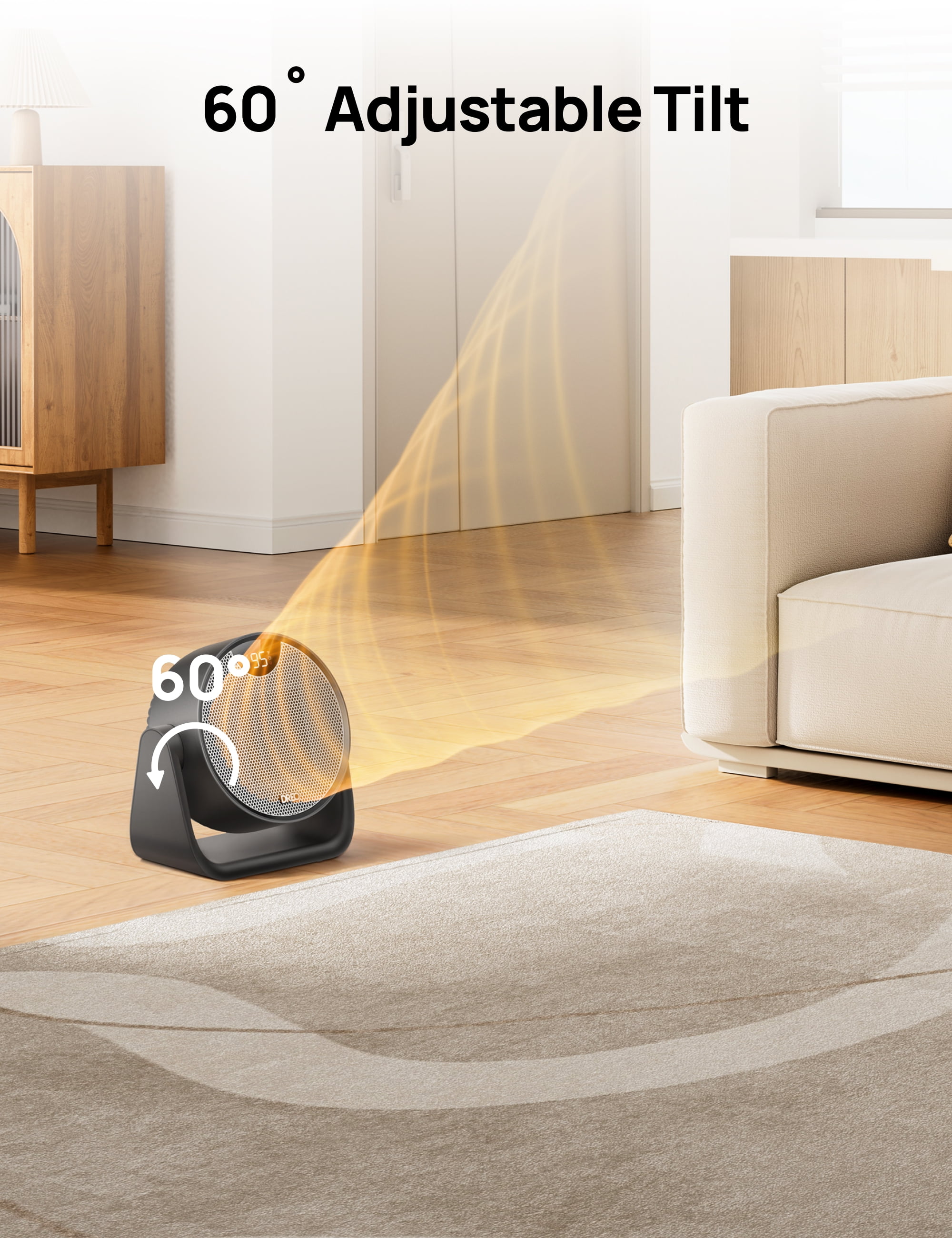 DREO Circular Space Heater, 1500W Portable Electric Heater with Remote, 60° Adjustable Tilt, ECO Mode, Whisper-Quiet (Black) unu9y