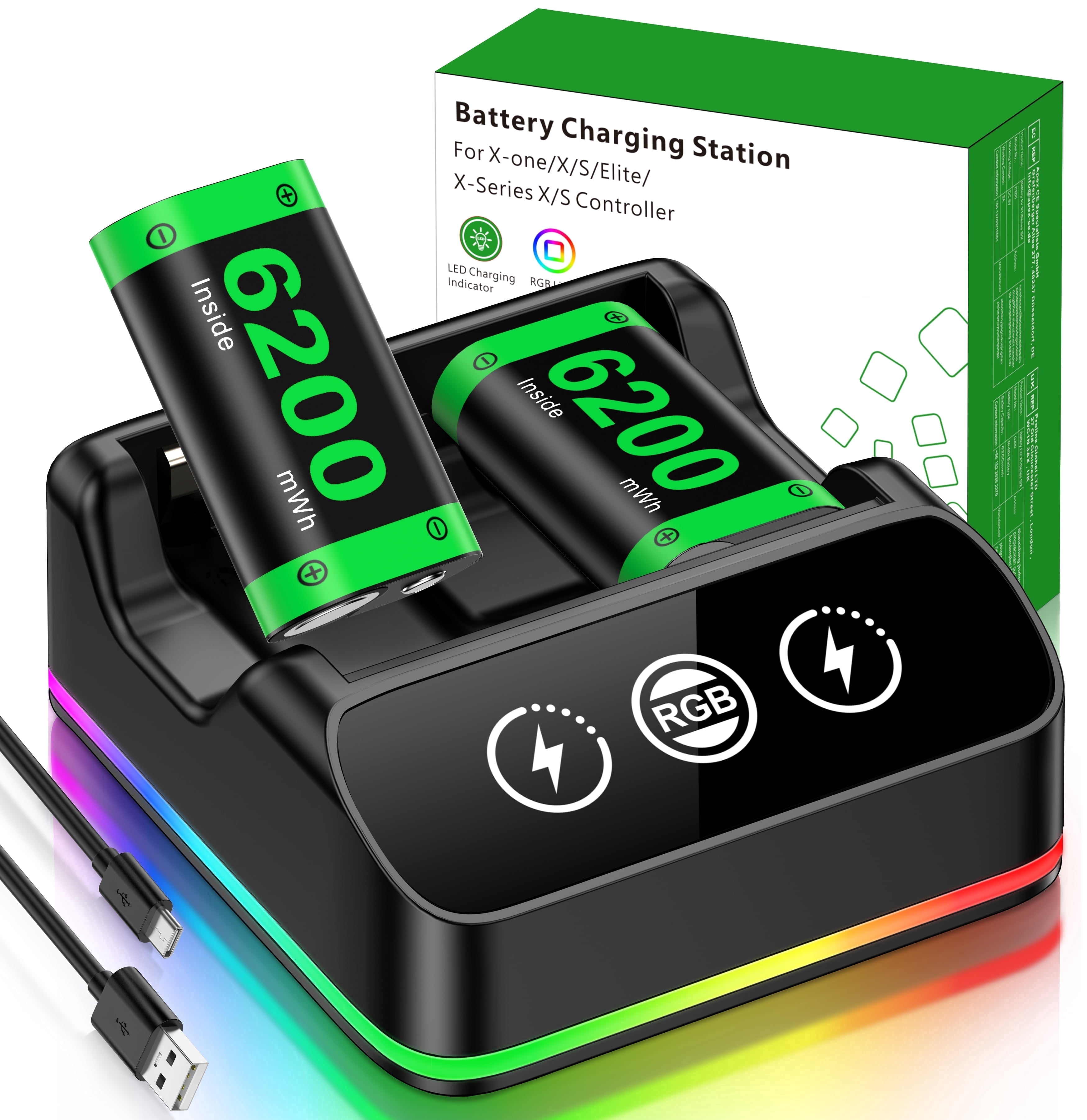 Esywen Rechargeable Battery Pack for Xbox Series X/S/One/Elite with Dual Charging Station (Black, 2 Pack) 3kkx6