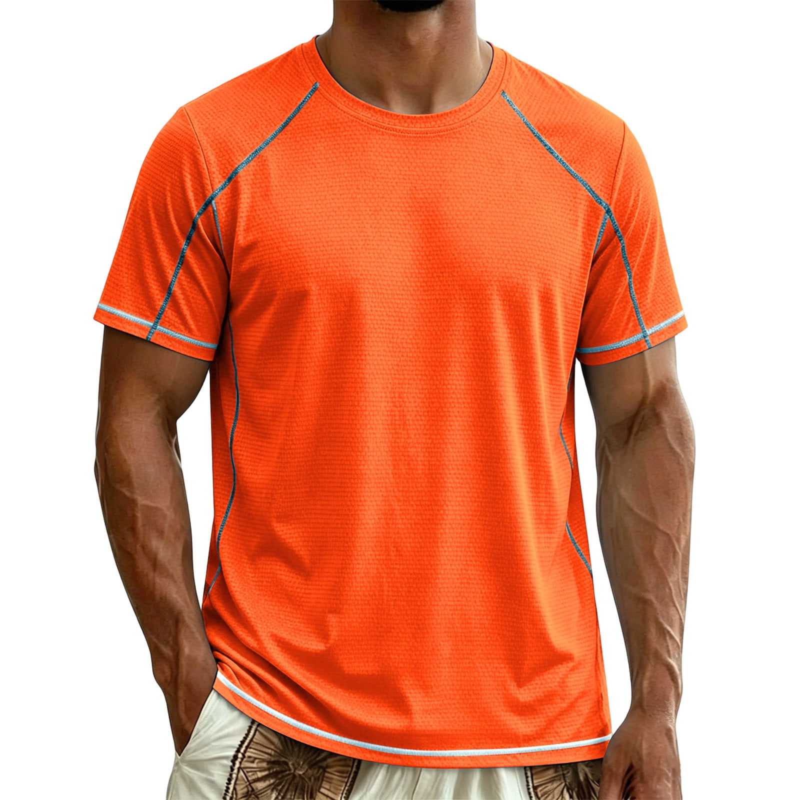 Hinvhai Men's Rash Guard Swim Shirt UPF 50+ Sun Protection Quick-Dry Athletic Top (Orange, M) ie1v5