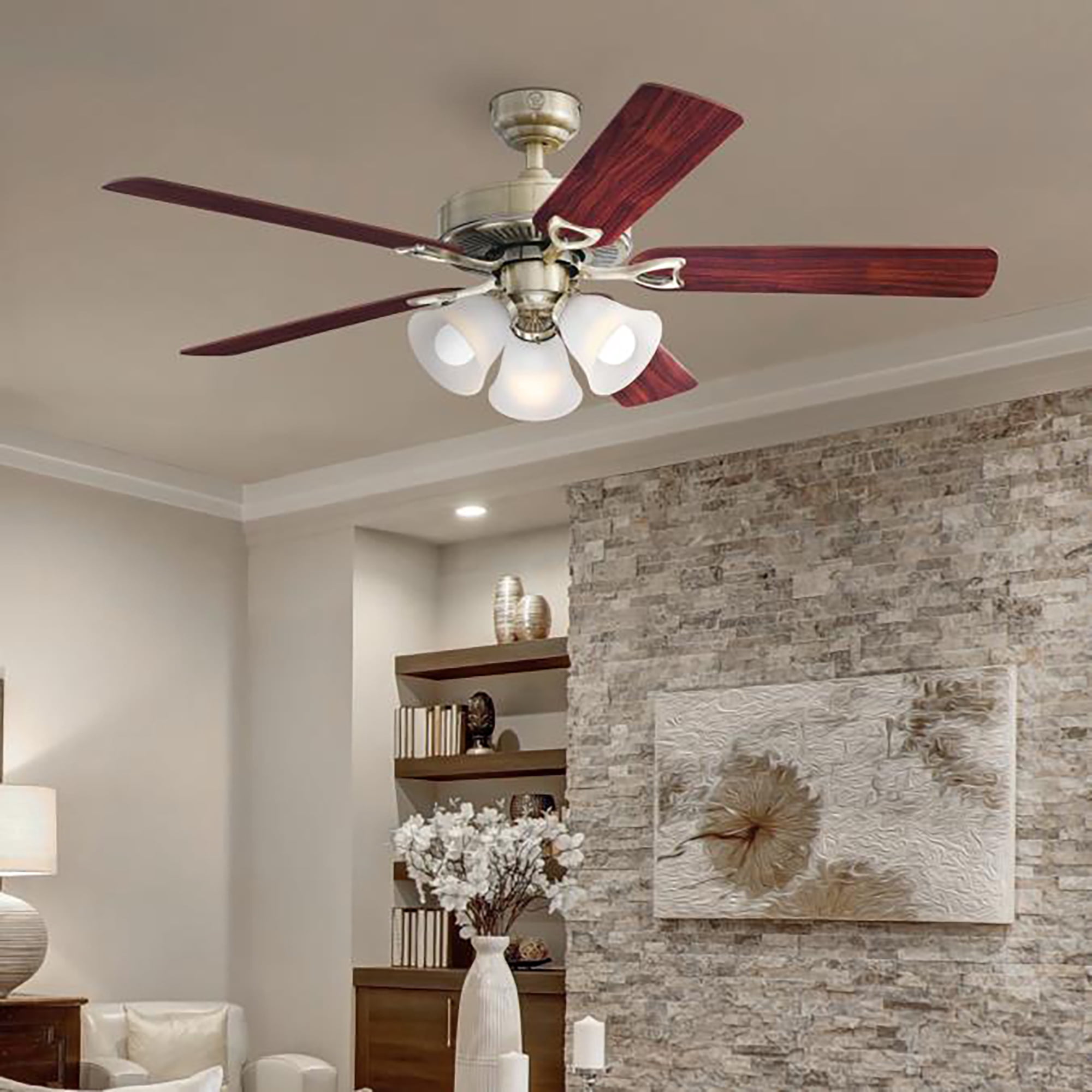 Westinghouse 52 in. Antique Brass LED Indoor Ceiling Fan with Reversible Blades (Brown, 52 in.) mkqbg
