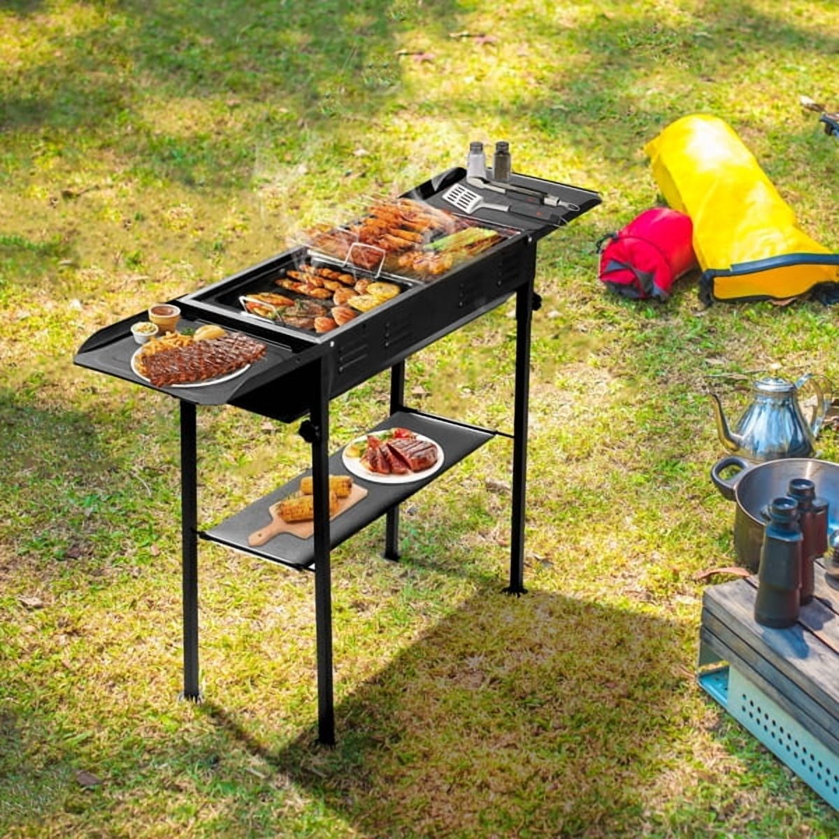 Alvantor Portable Foldable Charcoal Grill, Outdoor BBQ Grill with 2-in-1 Griddle and Side Trays (Black) uxexl