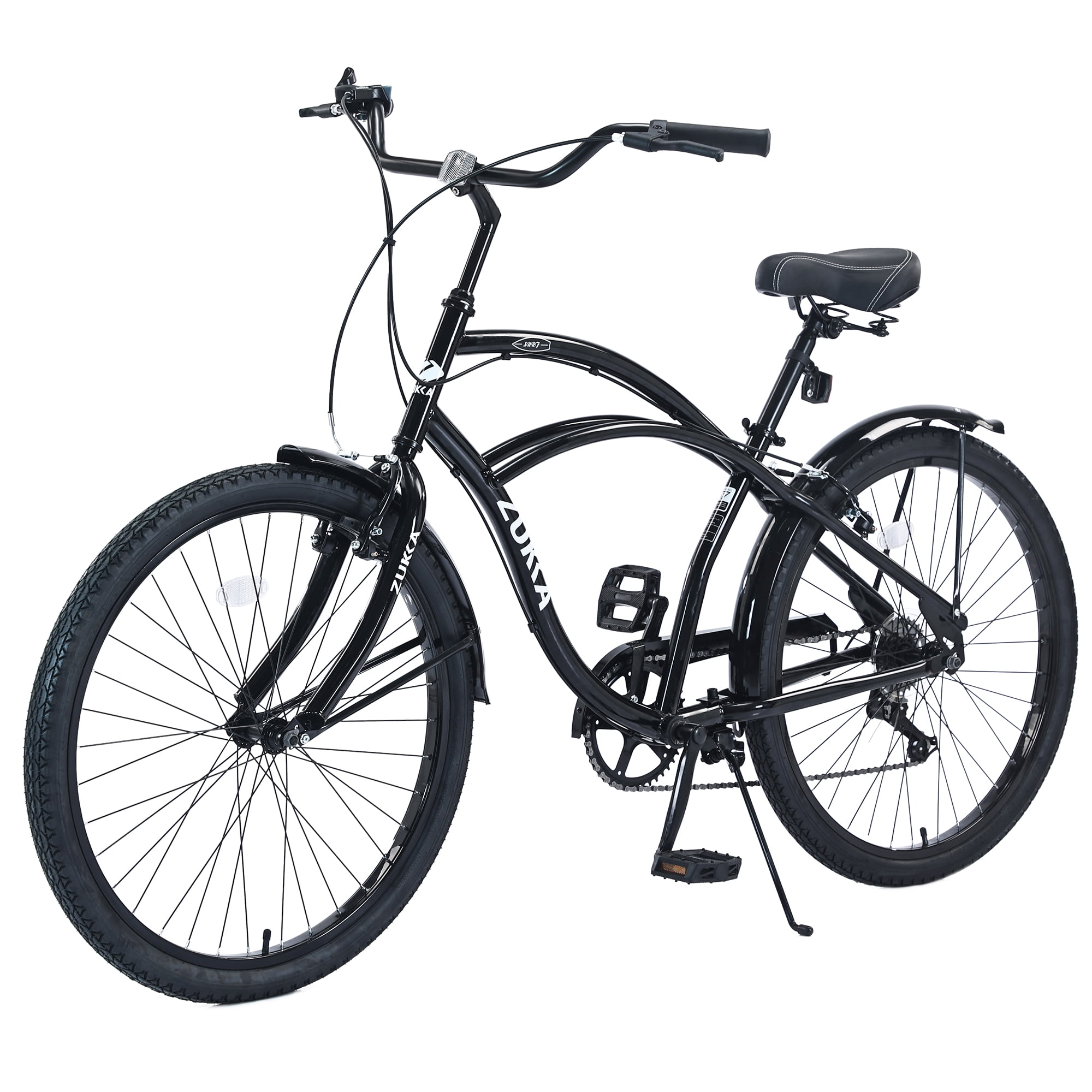 MEGHNA 26 in Cruiser Bike 7-Speed Commuter Bicycle with V-Brakes (Black, 26 in) x1id6