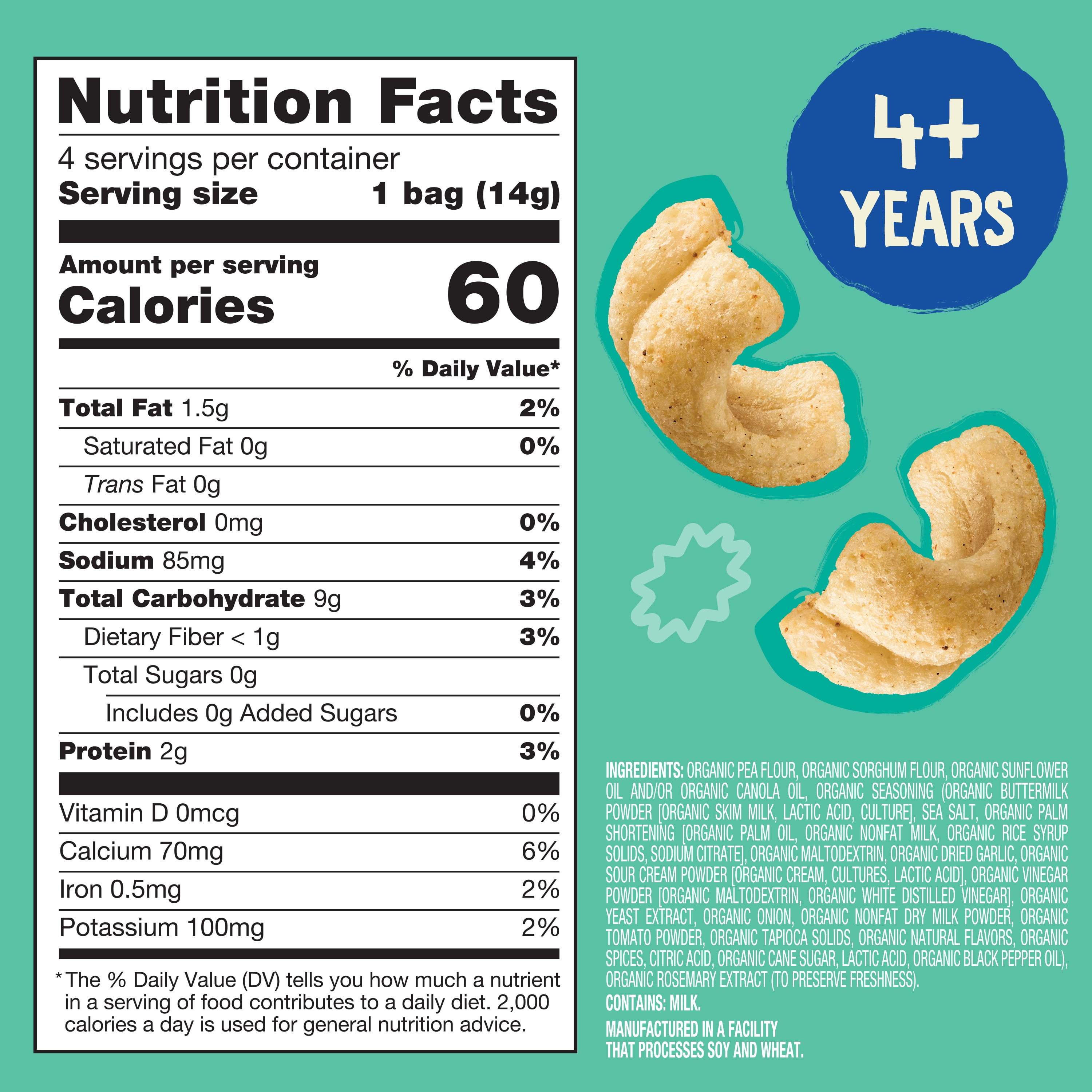 Earth's Best Organic Veggie Waves Snack, Non-GMO Rock'N Ranch Flavored (4 Pack, 0.49 oz) pvati