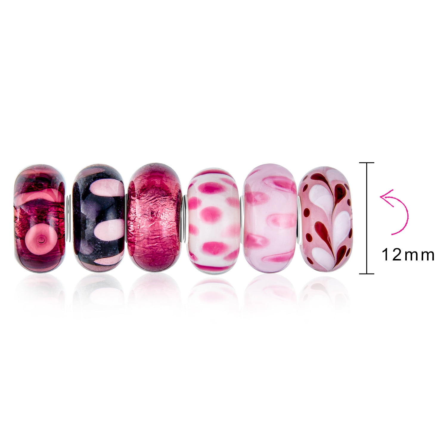 Bling Jewelry Murano Glass Charm Bead Set for Bracelets (.925 Sterling Silver, Red & Pink) idt9w