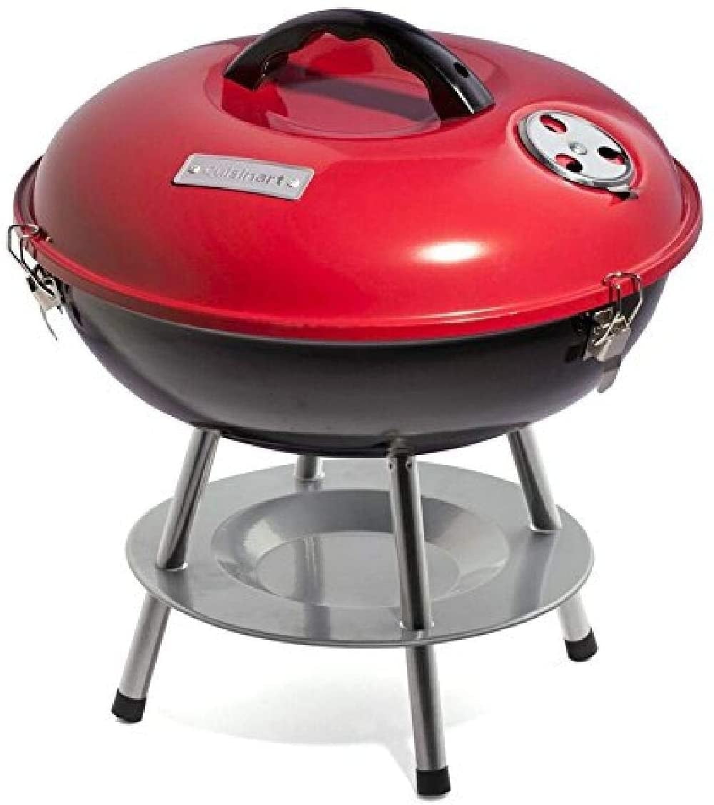 Cuisinart Charcoal Tabletop Kettle Grill, Portable Outdoor BBQ for Camping (Red, 14 in) k9934