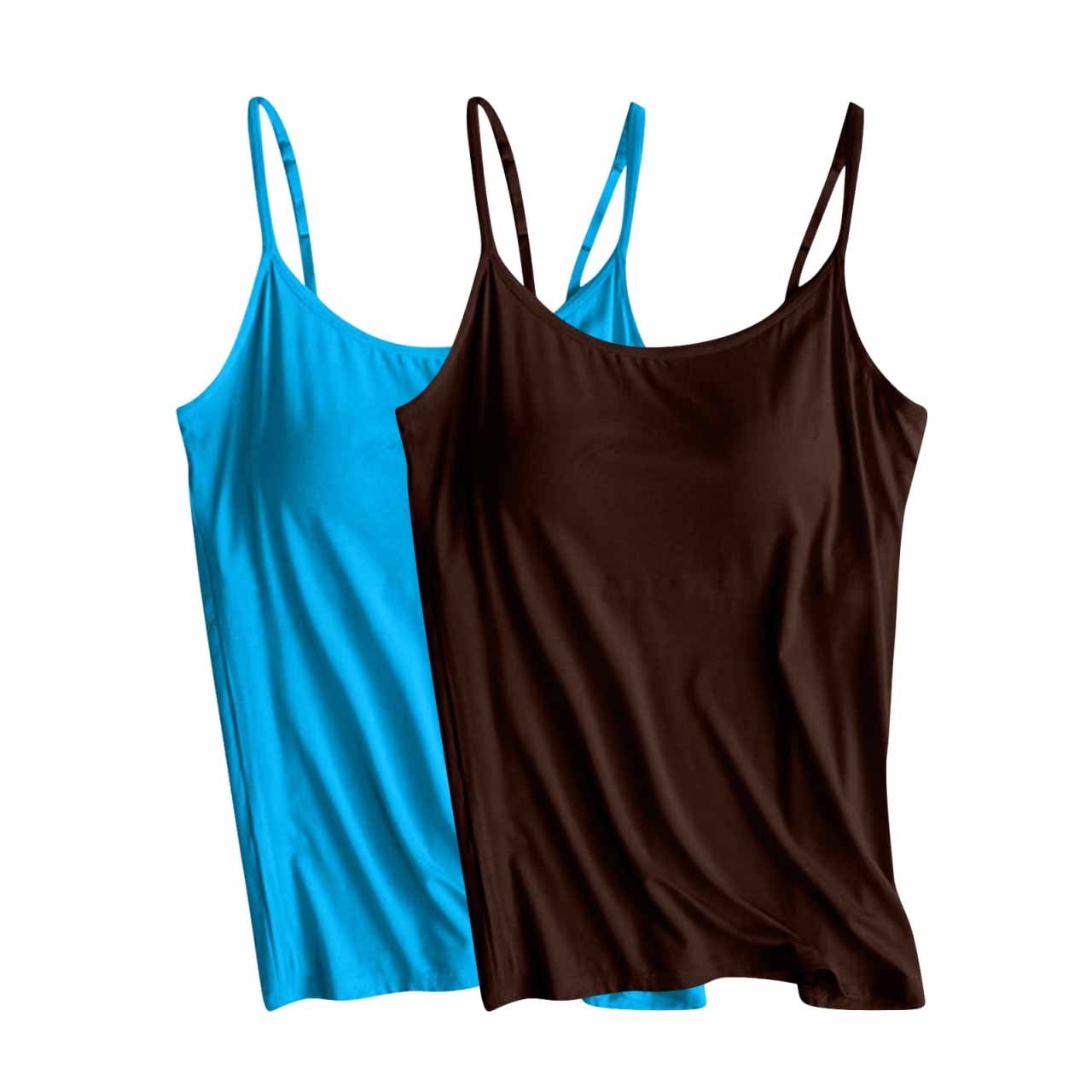 Aloohaidyvio Women's Cotton Shelf Bra Camisole Tank Top (Blue, 2 Pack) 1p5ox