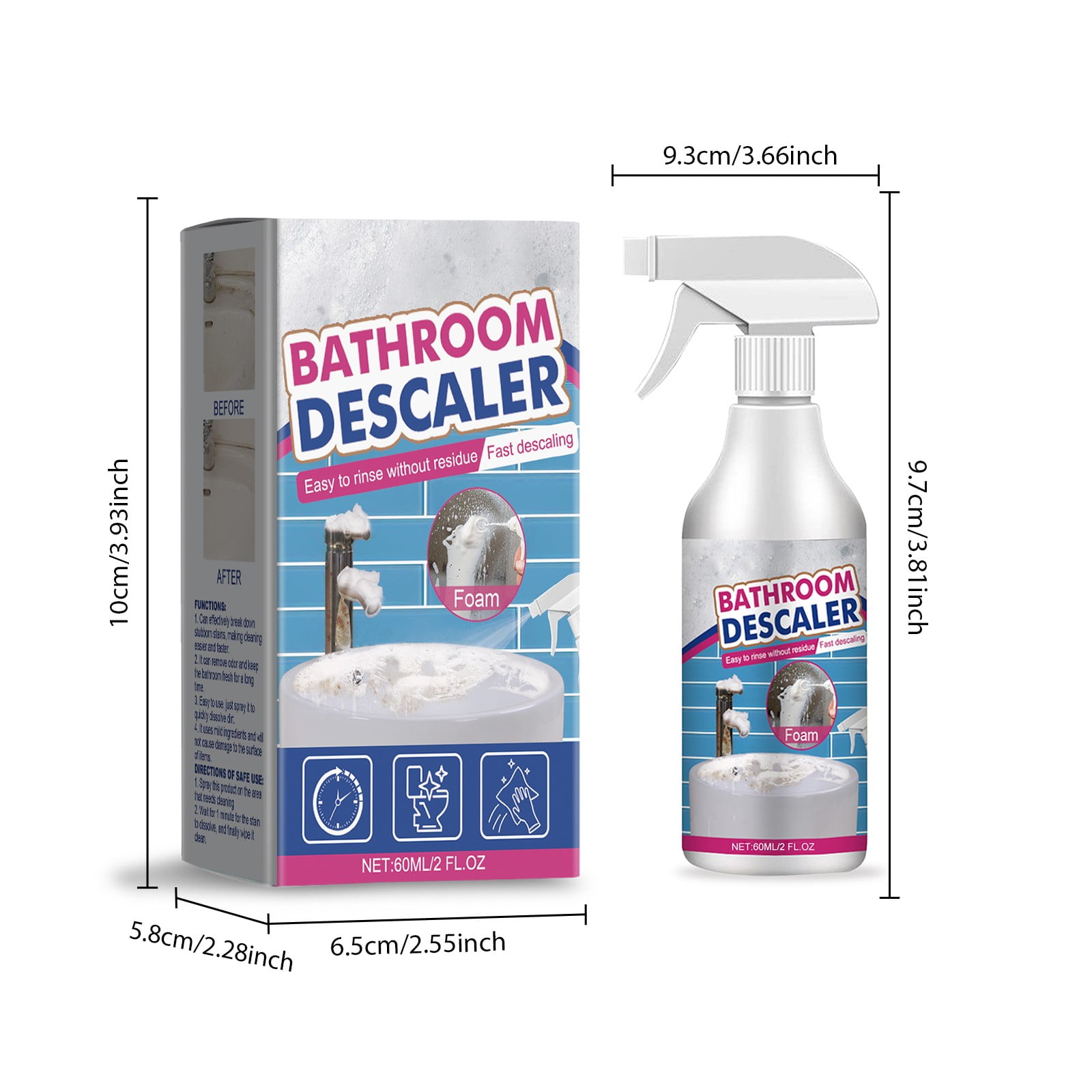 Fankiway Bathroom Cleaner & Descaler, Heavy-Duty Hard Water Stain Remover for Shower Doors, Faucets, and Tiles (2.03 fl oz) 4k3u2